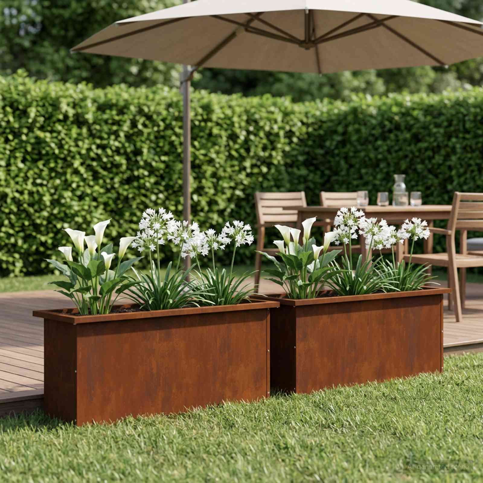 Plantenbak met led 2 st Roestkleurig 30 x 100 x 30 cm image 1