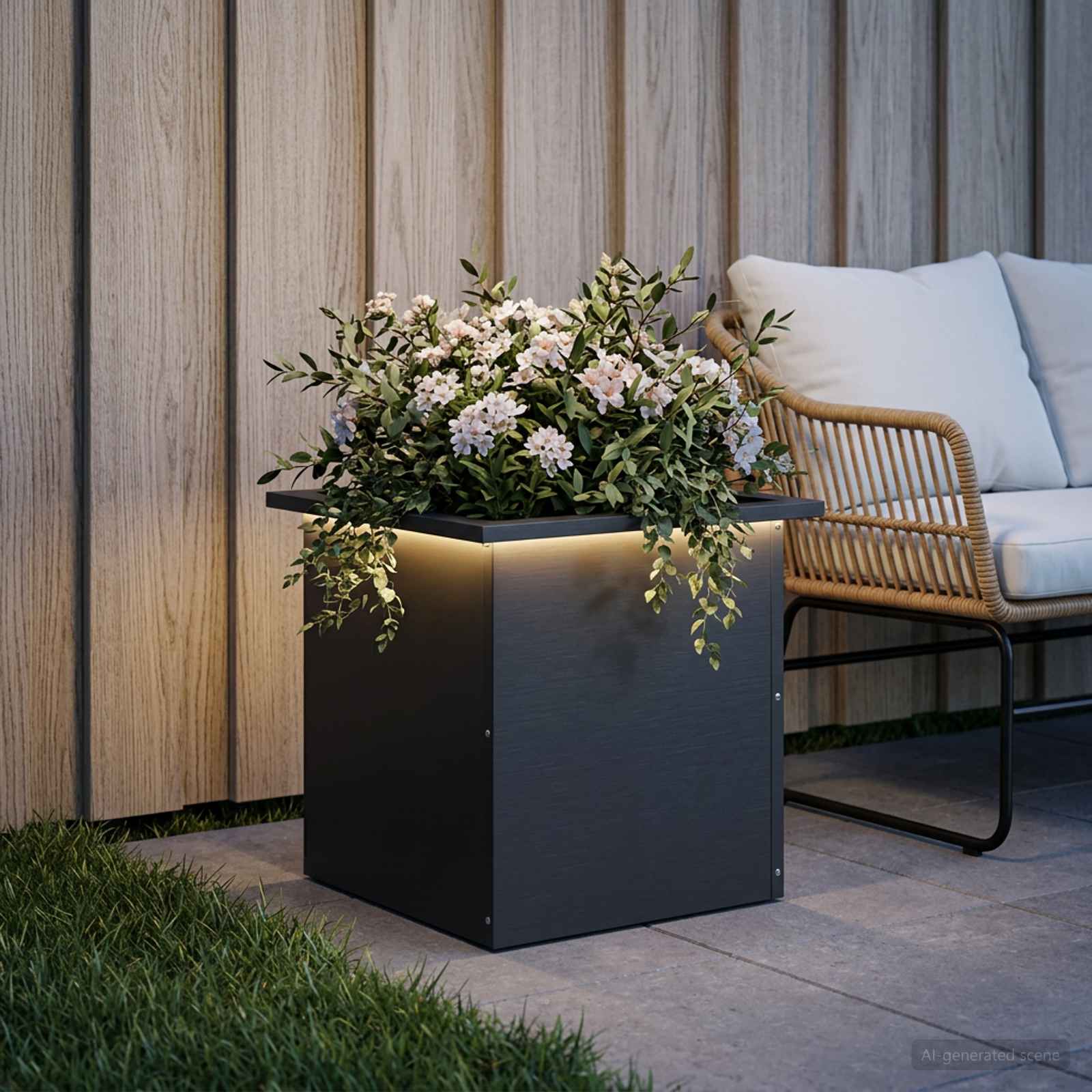 Plantenbak met led Zwart 40 x 40 x 40 cm Staal image 1