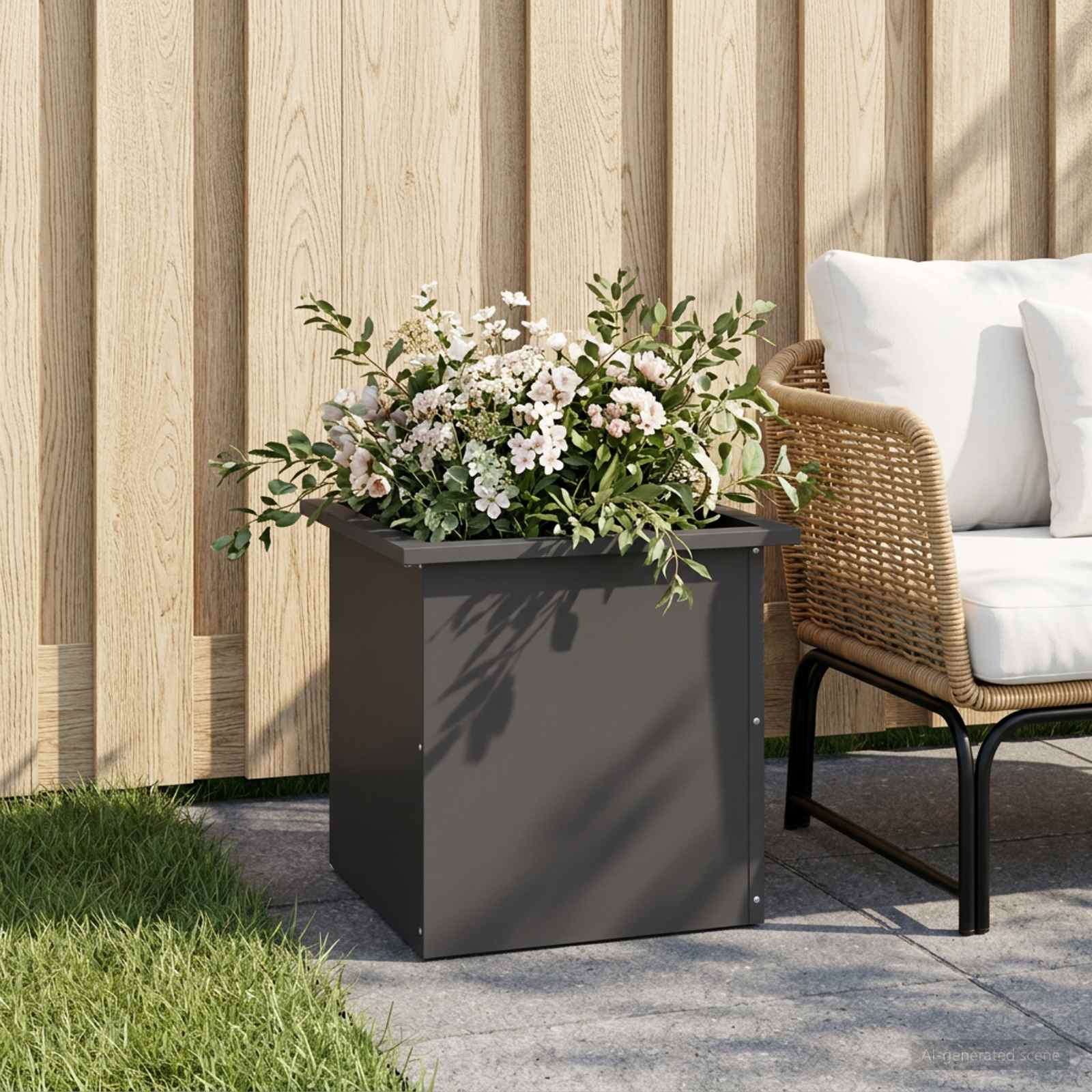 Plantenbak met led Zwart 40 x 40 x 40 cm Staal image 3