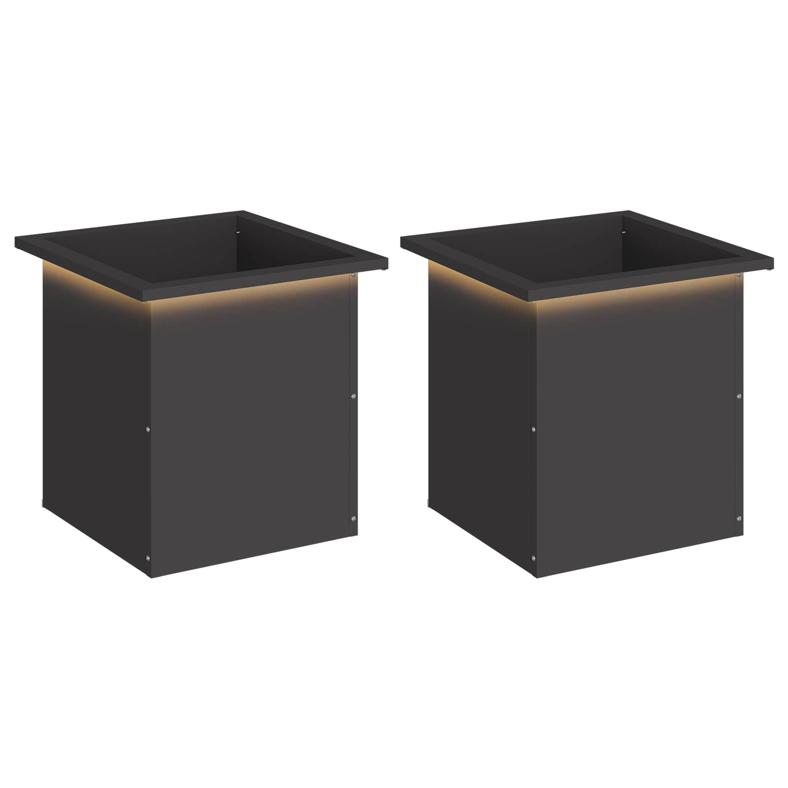 Plantenbak met led 2 st Zwart 40 x 40 x 40 cm Staal image 2