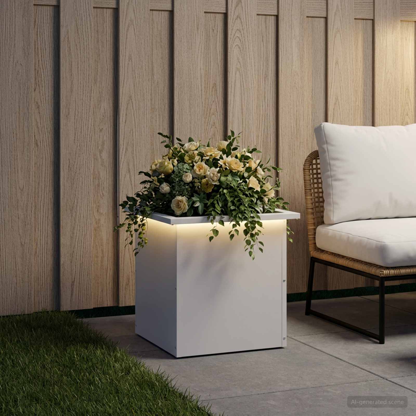 Plantenbak met led Wit 40 x 40 x 40 cm Staal image 1