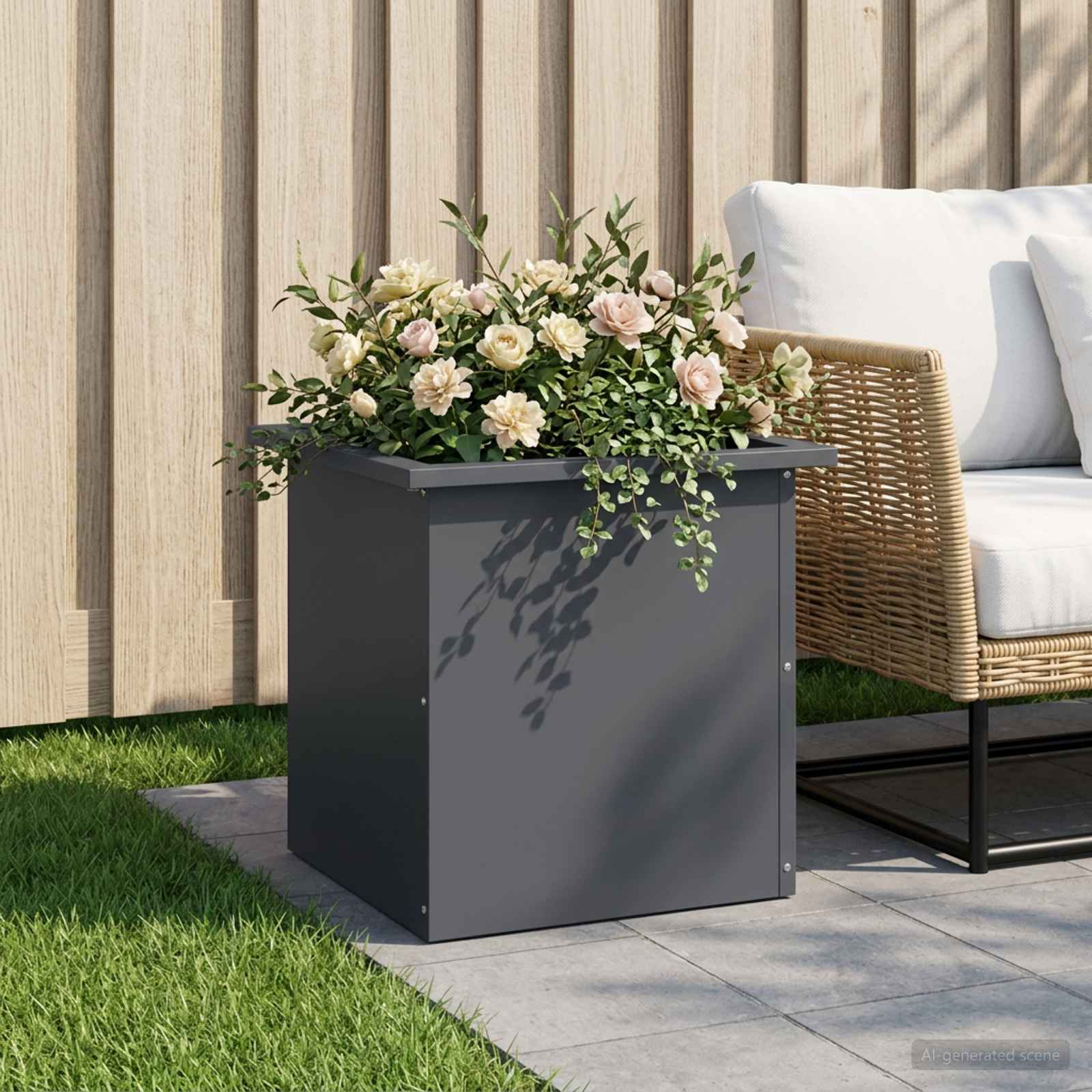 Plantenbak met led Antraciet 40 x 40 x 40 cm Staal image 1