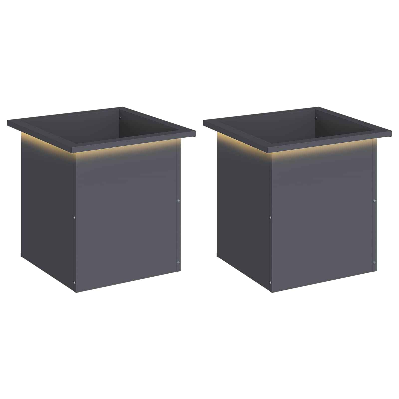Plantenbak met led 2 st Antraciet 40 x 40 x 40 cm Staal image 2