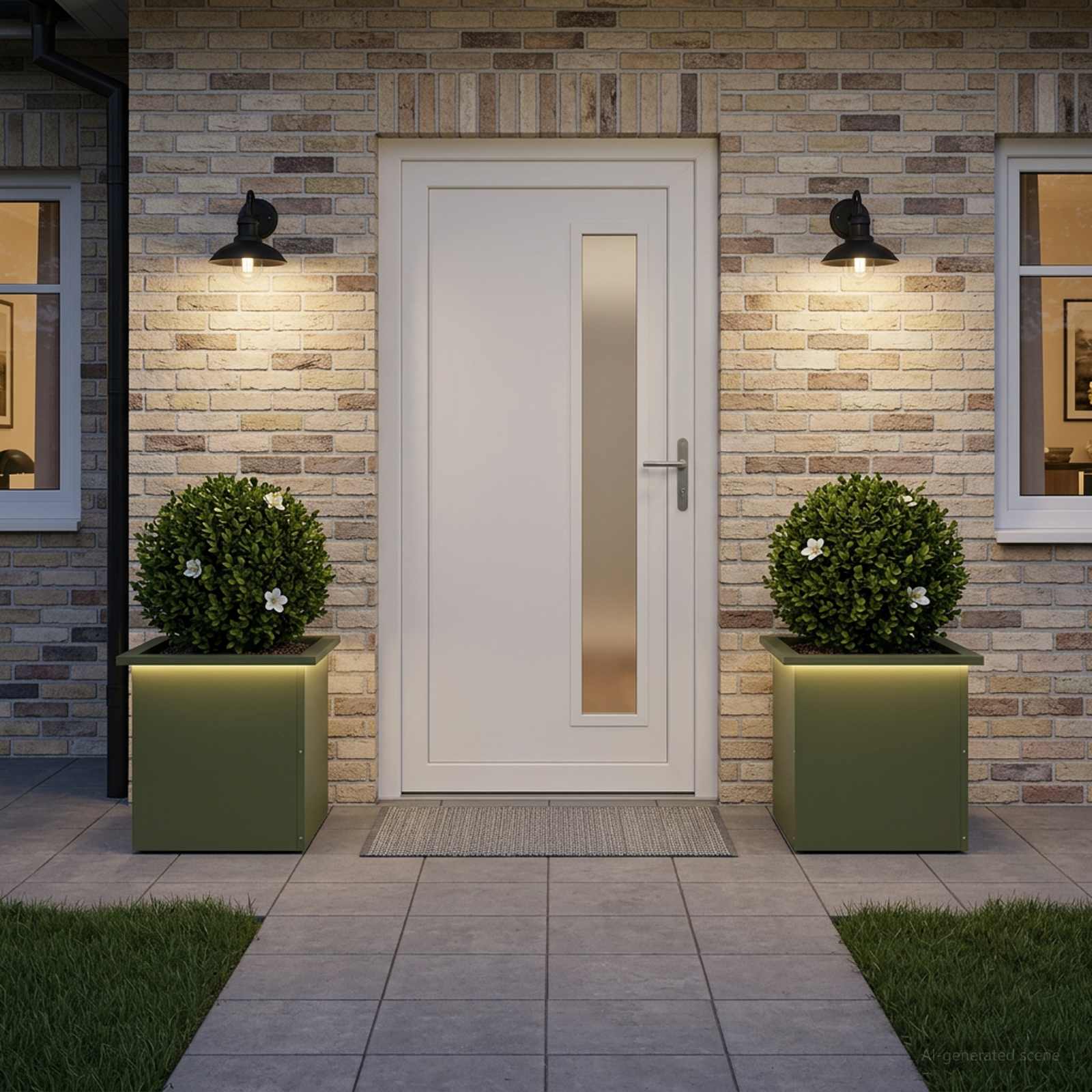 Plantenbak met led 2 st Olijfgroen 40 x 40 x 40 cm Staal image 1