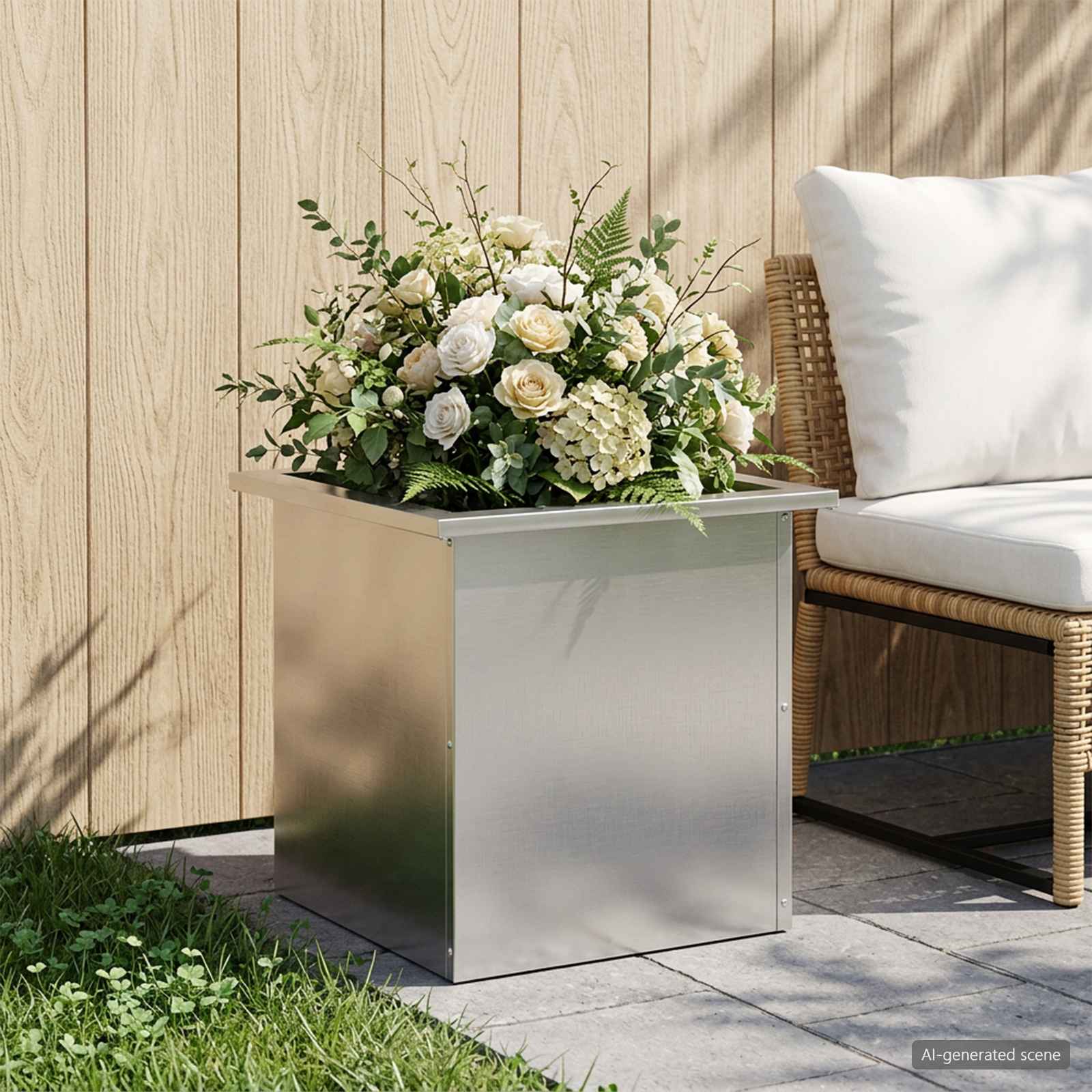 Plantenbak met led zilver 40 x 40 x 40 cm Roestvrij staal image 1