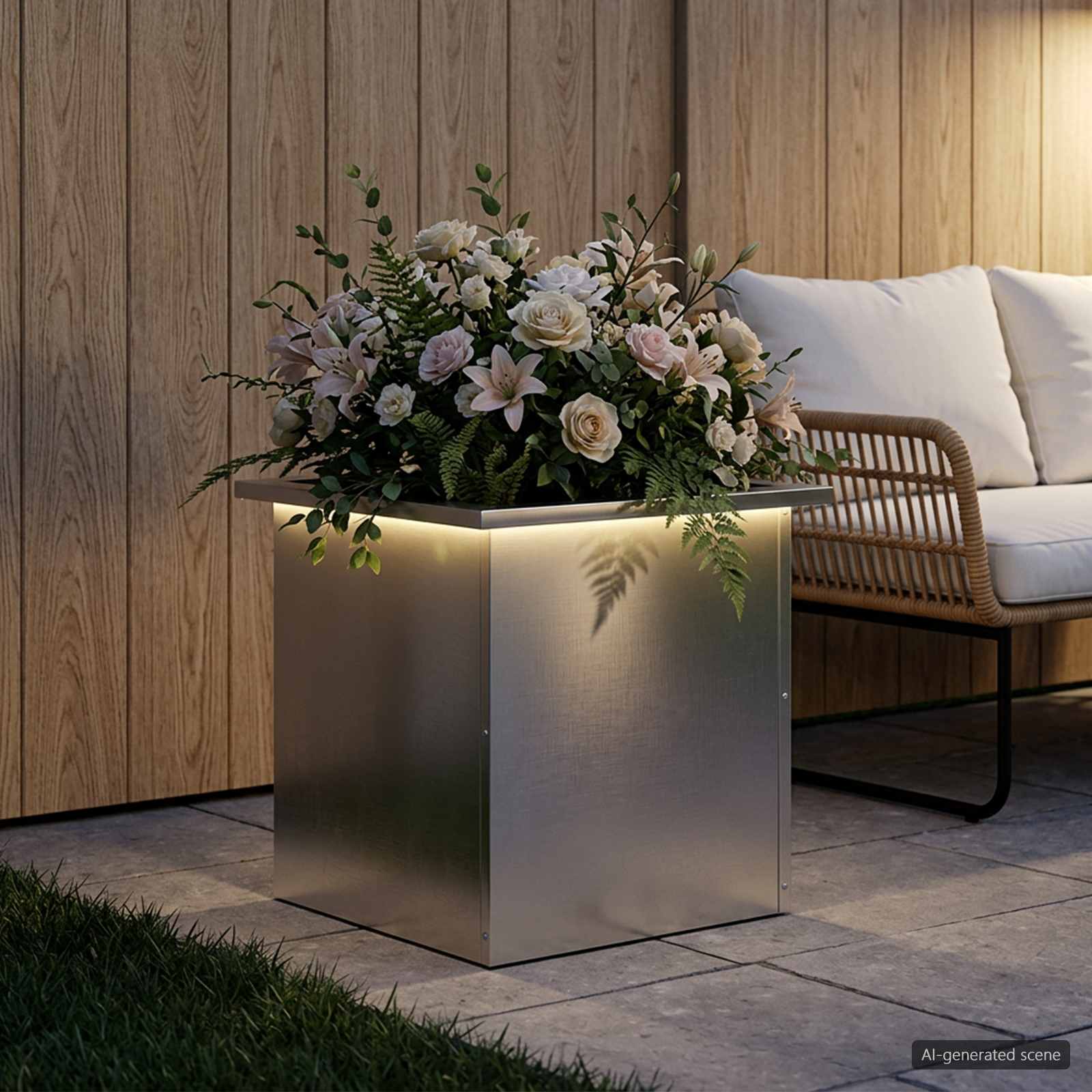 Plantenbak met led zilver 40 x 40 x 40 cm Roestvrij staal image 3