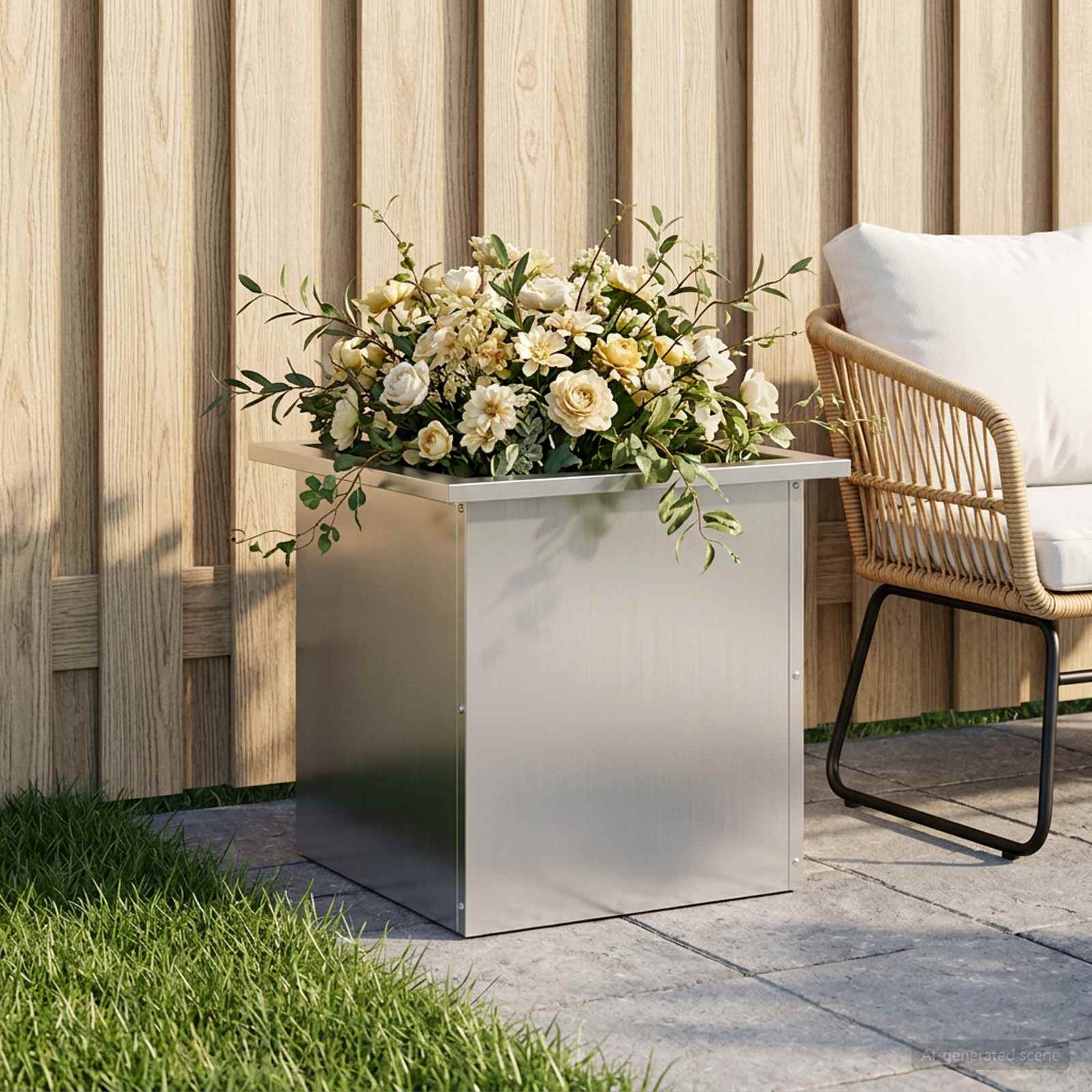 Plantenbak met led zilver 40 x 40 x 40 cm Gegalvaniseerd staal image 1
