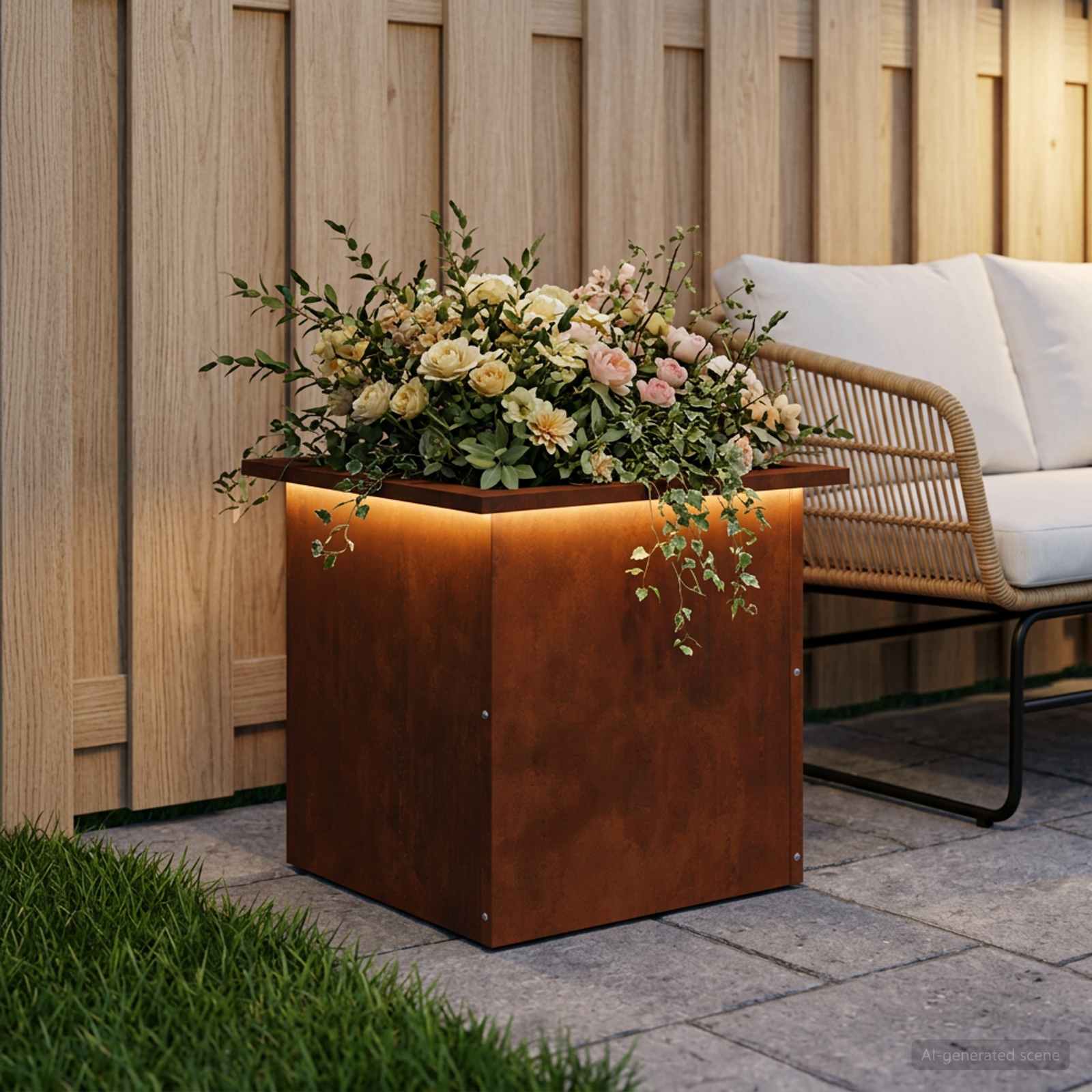 Plantenbak met led Roestkleurig 40 x 40 x 40 cm weervast staal image 3