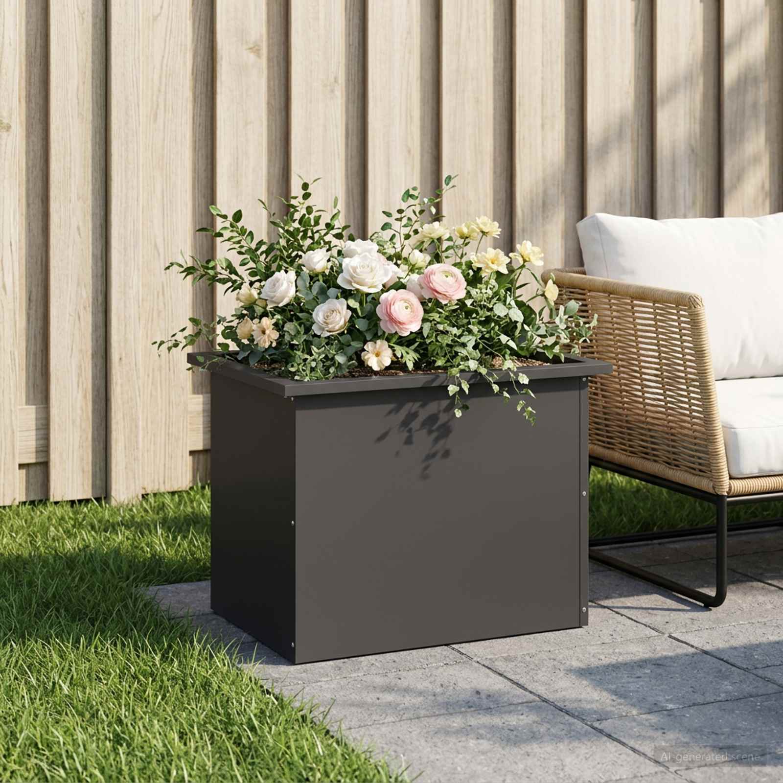 Plantenbak met led Zwart 40 x 60 x 40 cm Staal image 1