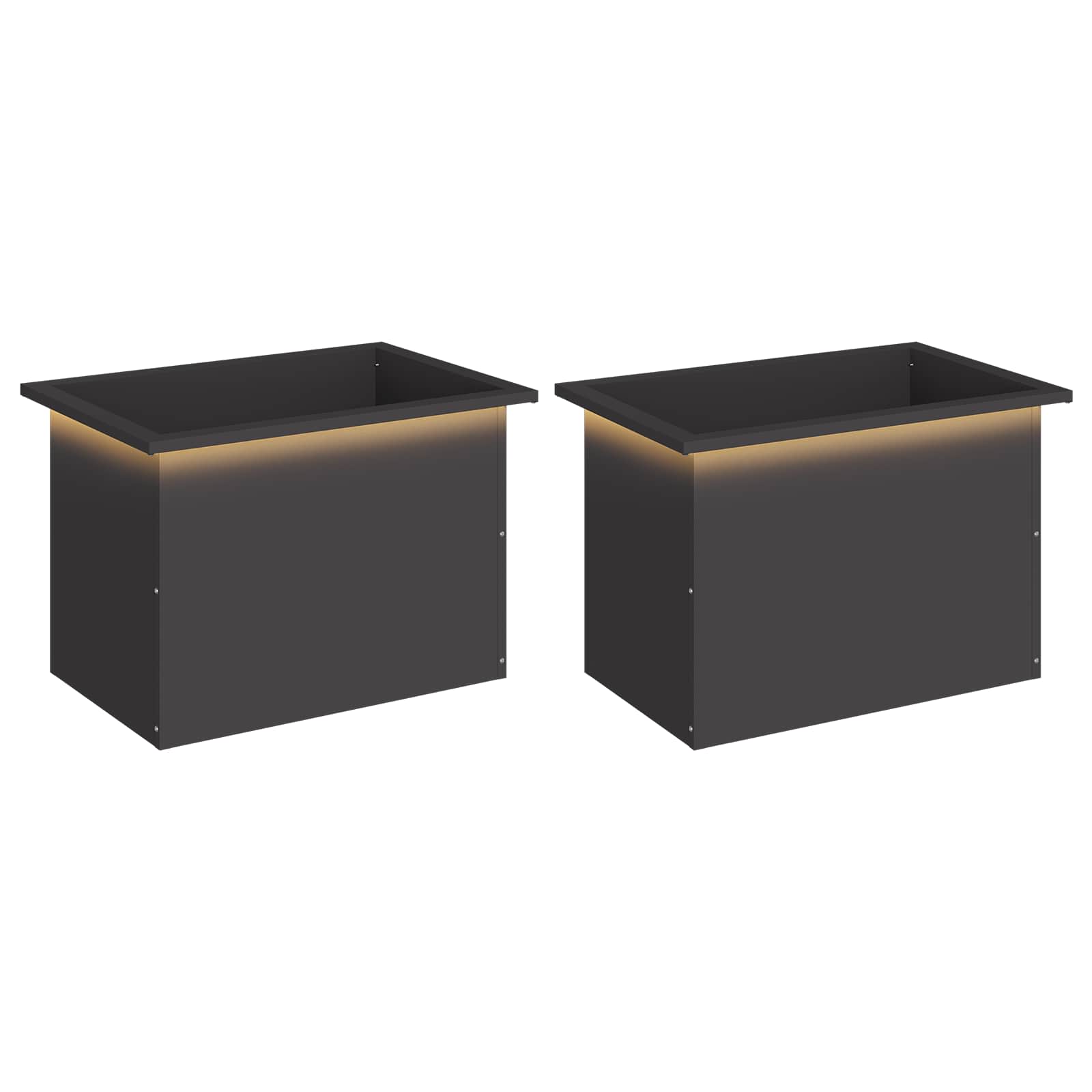 Plantenbak met led 2 st Zwart 40 x 60 x 40 cm Staal image 2