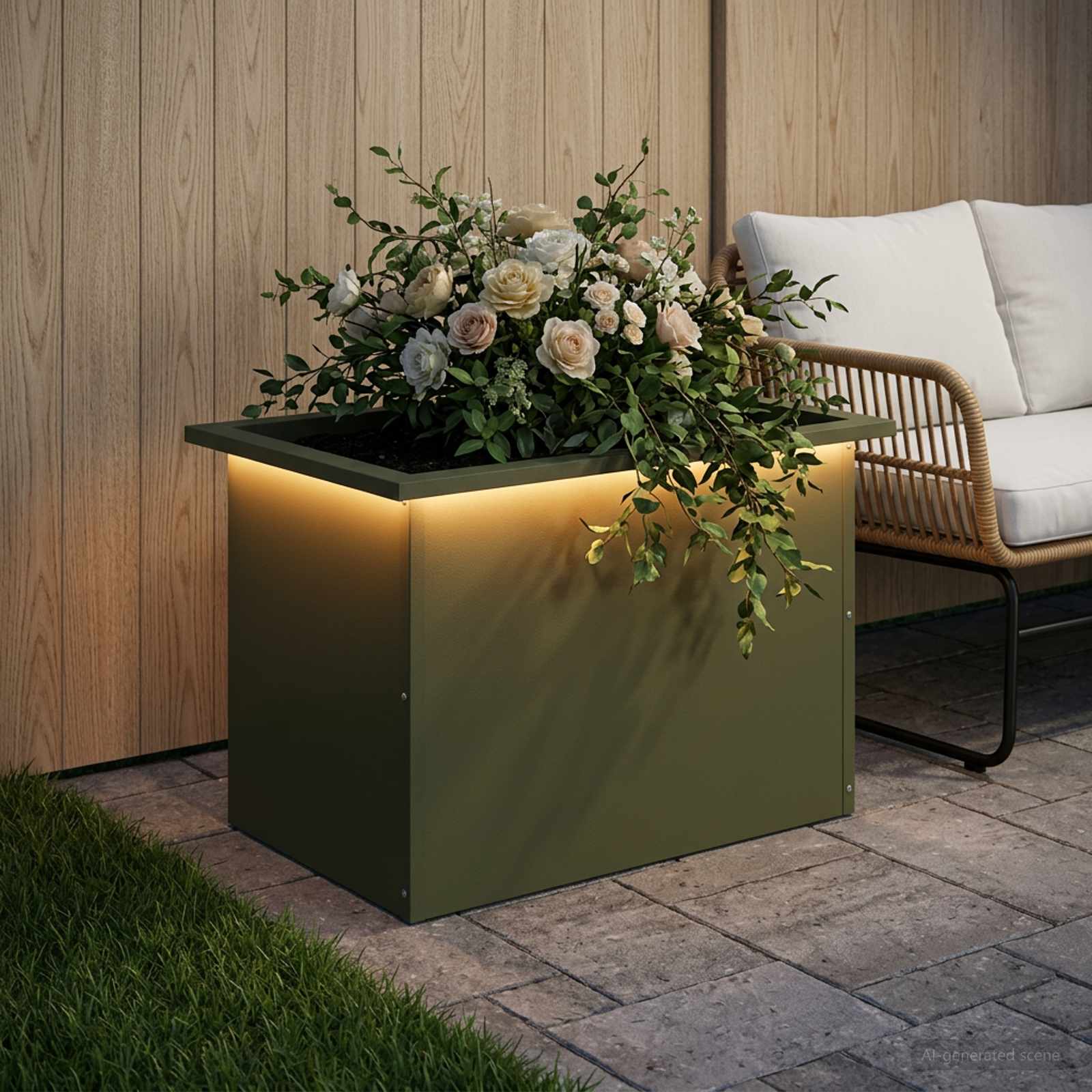 Plantenbak met led Olijfgroen 40 x 60 x 40 cm Staal image 3