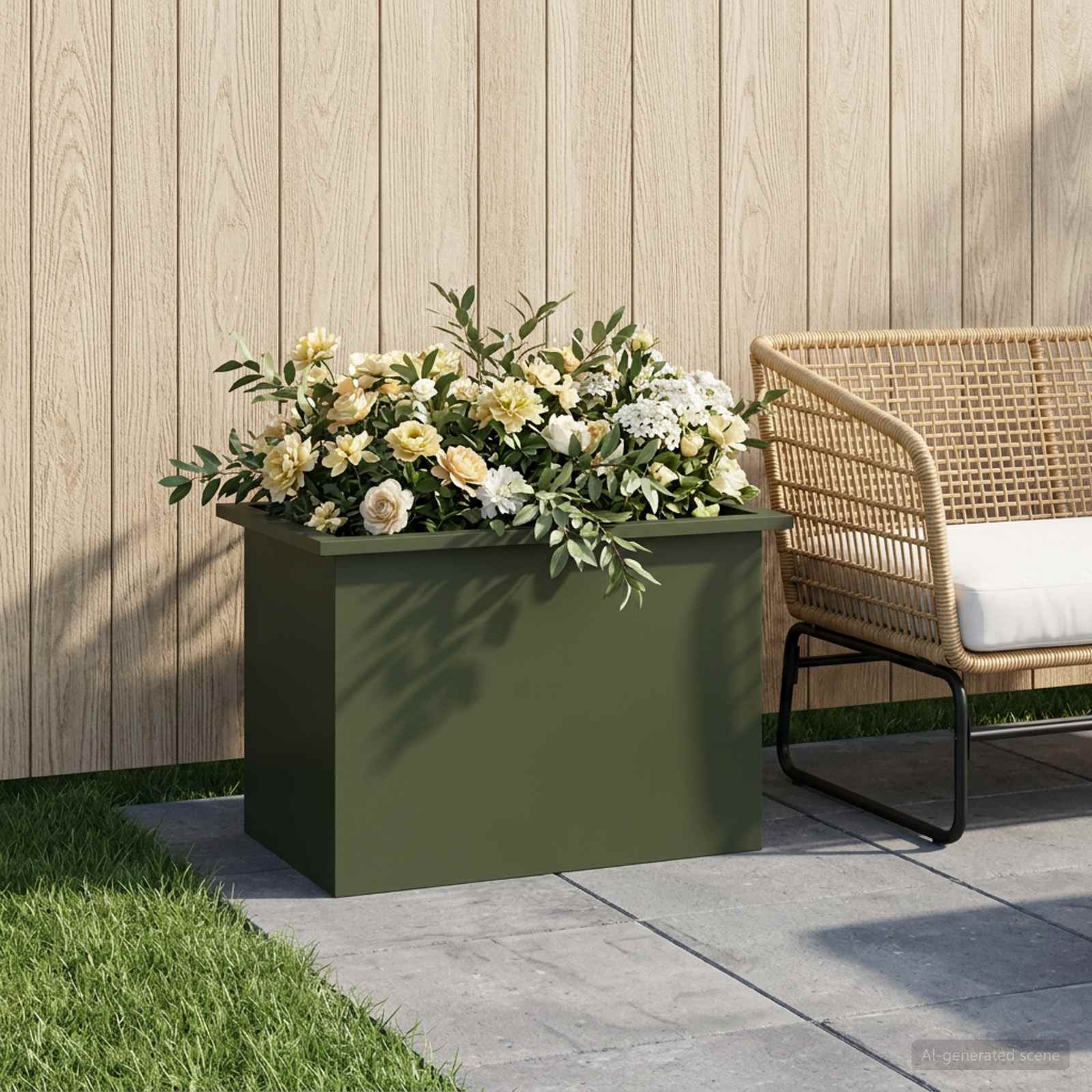 Plantenbak met led Olijfgroen 40 x 60 x 40 cm Staal image 1
