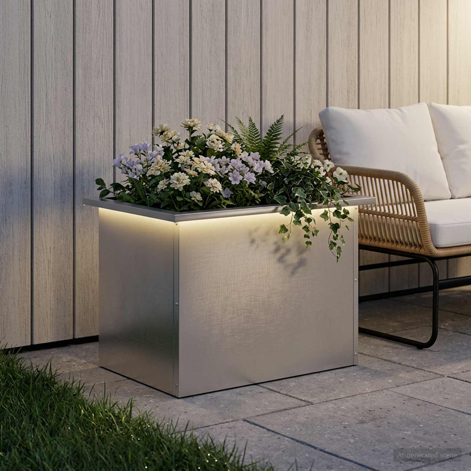 Plantenbak met led zilver 40 x 60 x 40 cm Roestvrij staal image 1
