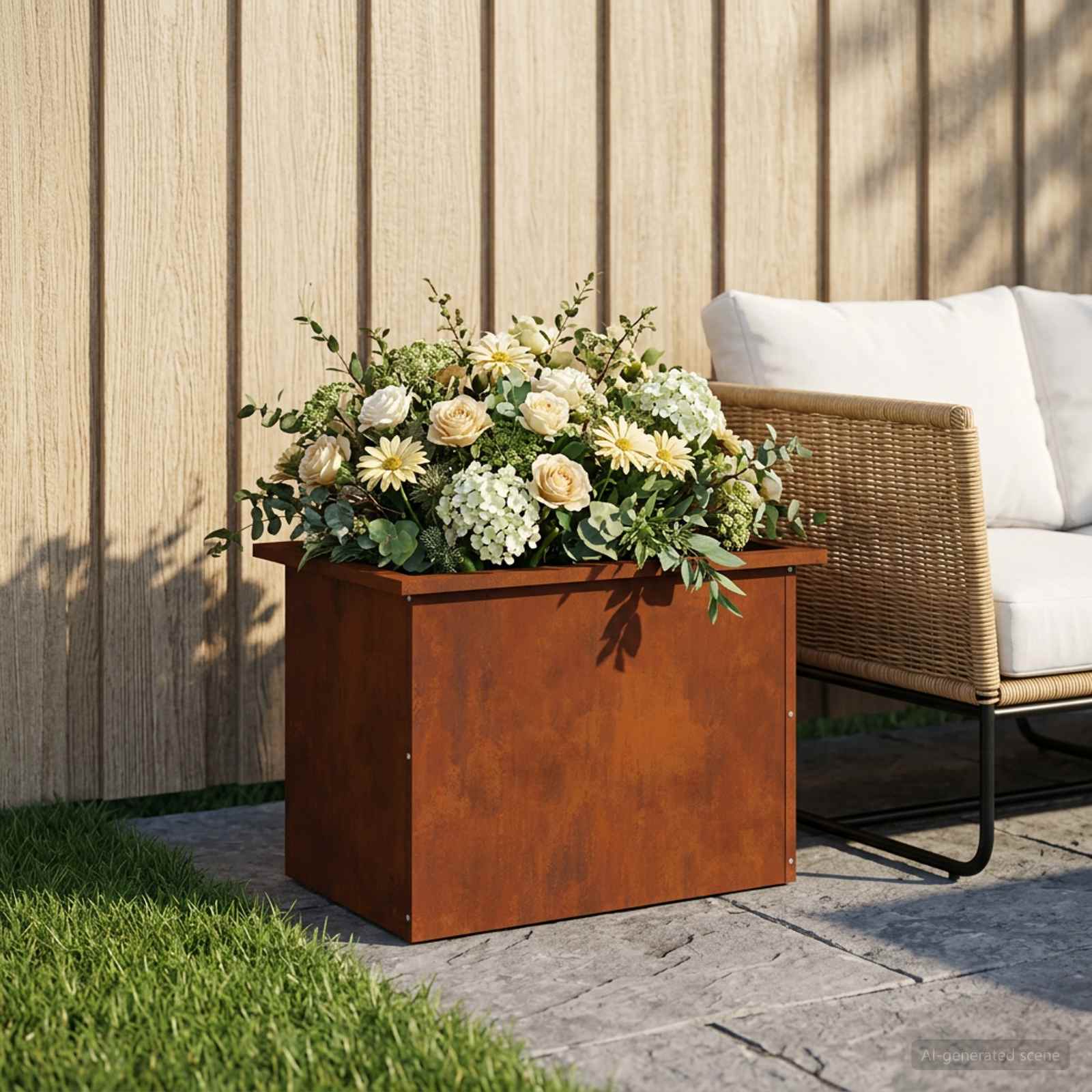 Plantenbak met led Roestkleurig 40 x 60 x 40 cm weervast staal image 1