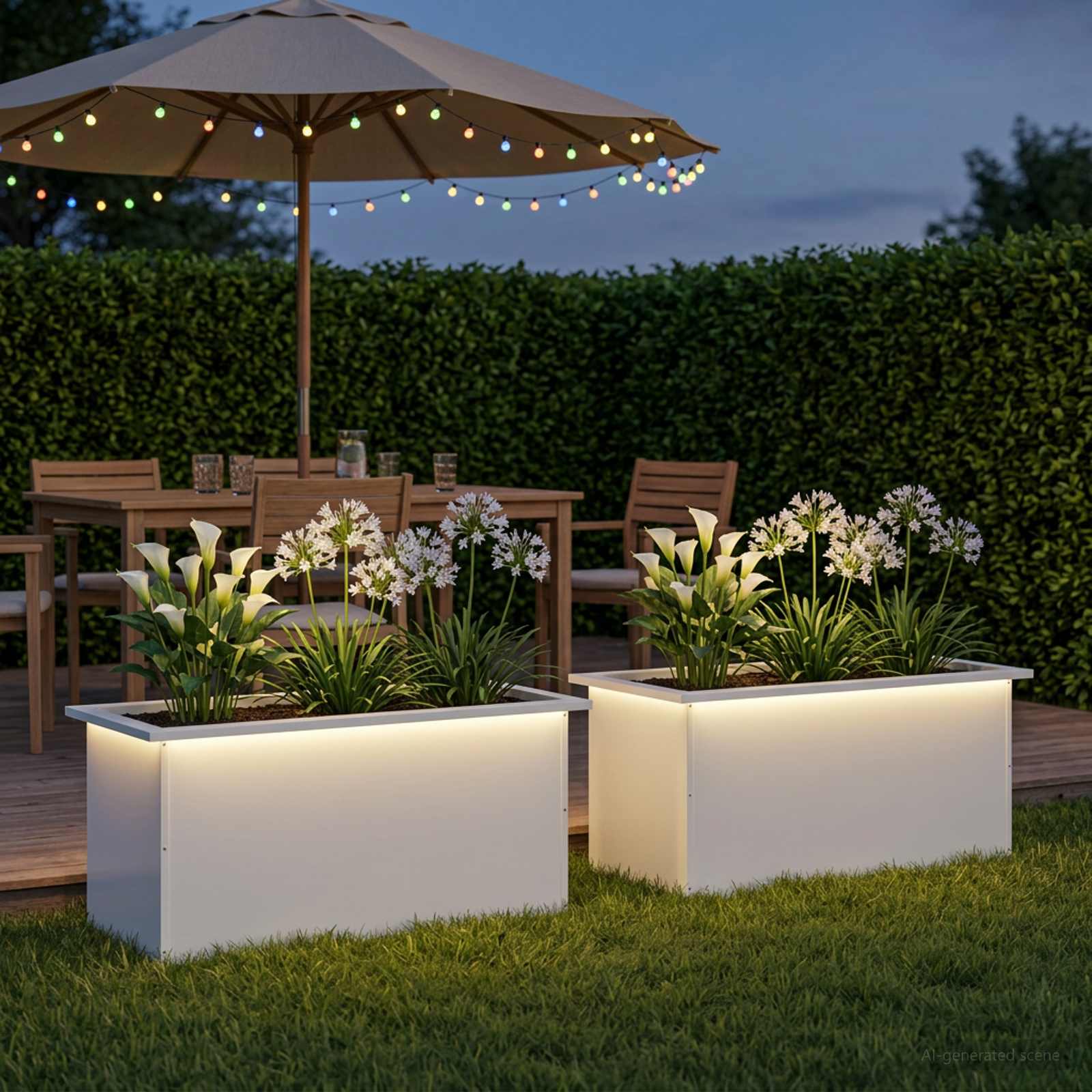 Plantenbak met led 2 st Wit 40 x 80 x 40 cm Staal image 1