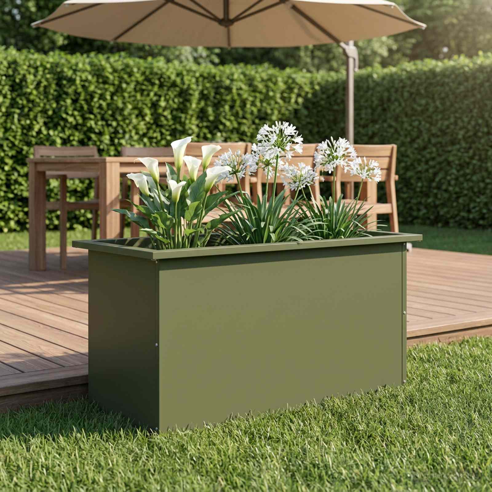 Plantenbak met led Olijfgroen 40 x 80 x 40 cm Staal image 1