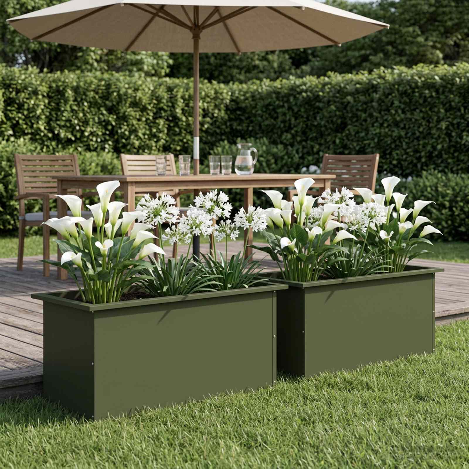 Plantenbak met led 2 st Olijfgroen 40 x 80 x 40 cm Staal image 3