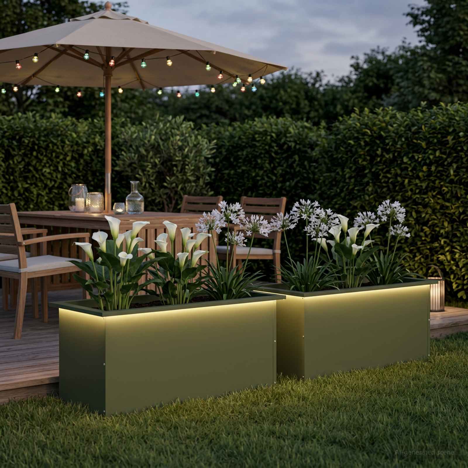 Plantenbak met led 2 st Olijfgroen 40 x 80 x 40 cm Staal image 1