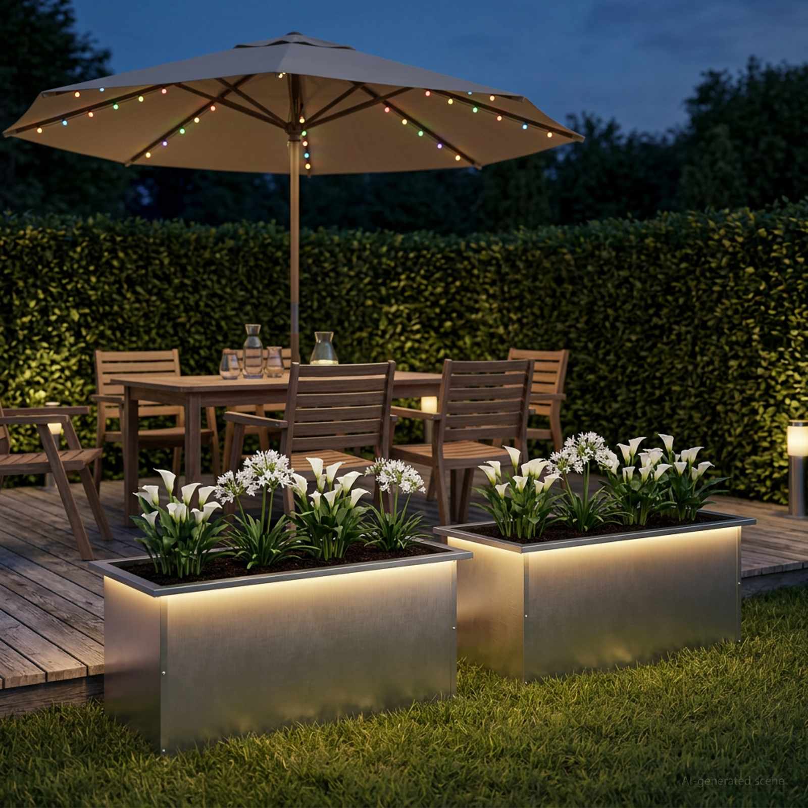 Plantenbak met led 2 st zilver 40 x 80 x 40 cm Roestvrij staal image 1