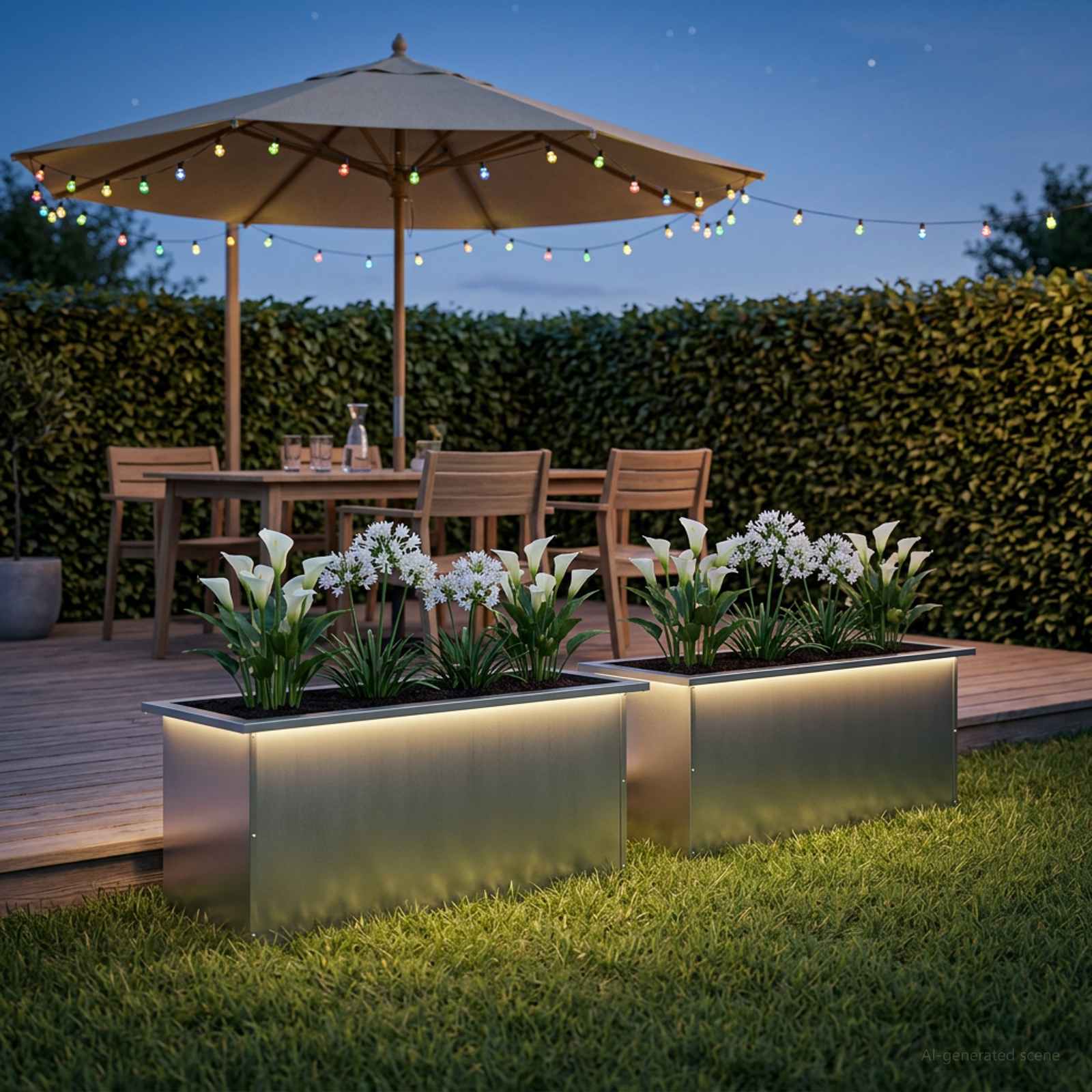 Plantenbak met led 2 st zilver 40 x 80 x 40 cm image 1
