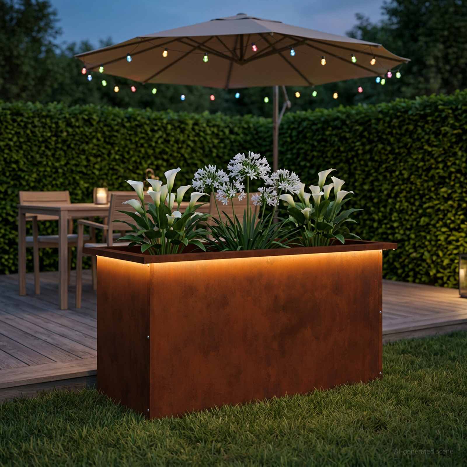 Plantenbak met led Roestkleurig 40 x 80 x 40 cm weervast staal image 1
