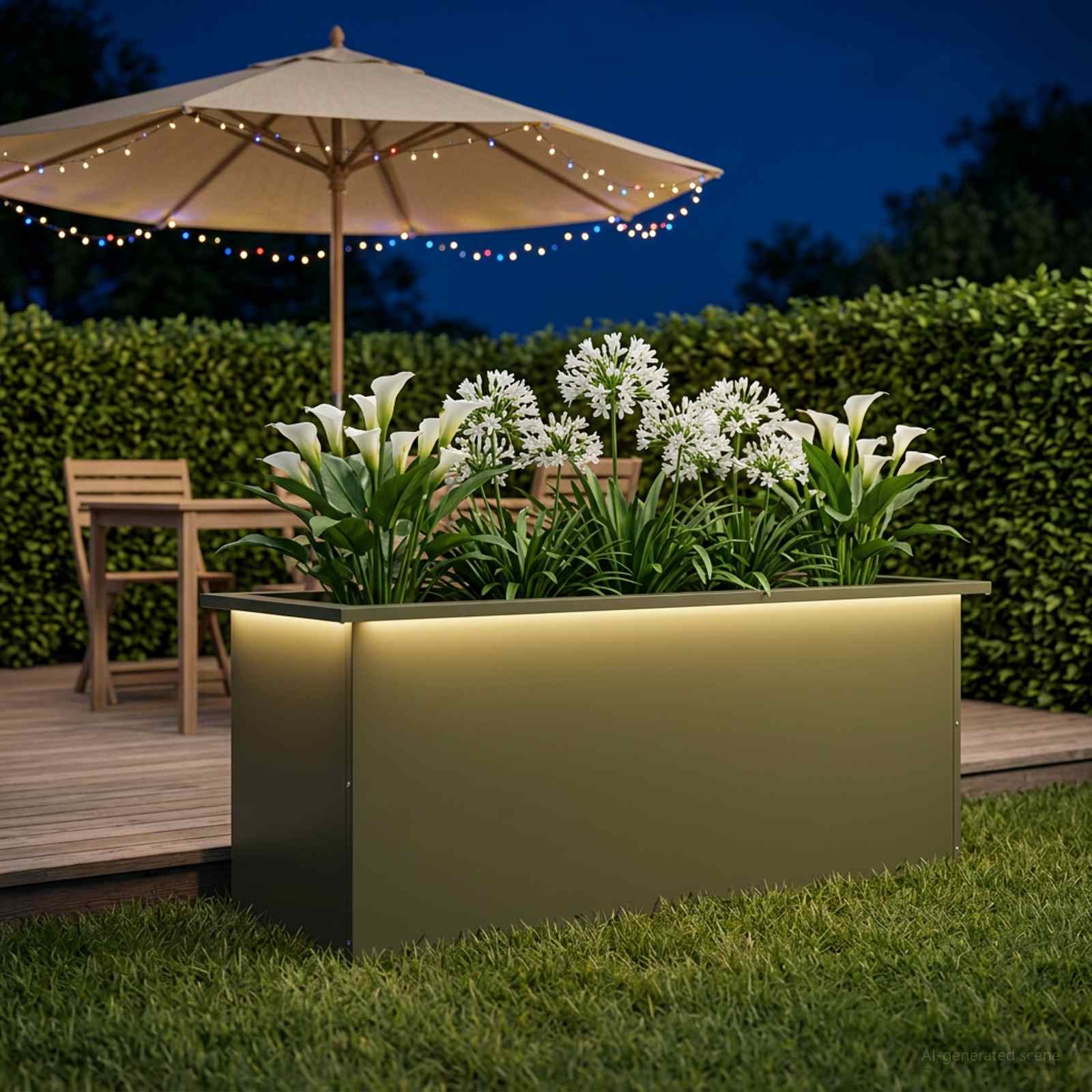 Plantenbak met led Olijfgroen 40 x 100 x 40 cm Staal image 3