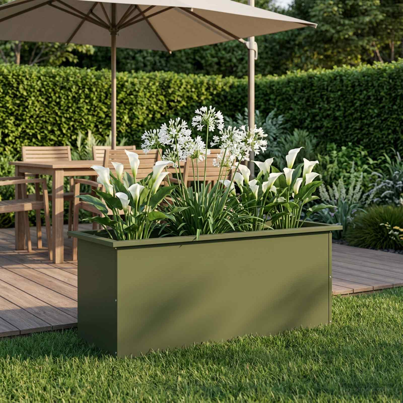 Plantenbak met led Olijfgroen 40 x 100 x 40 cm Staal image 1