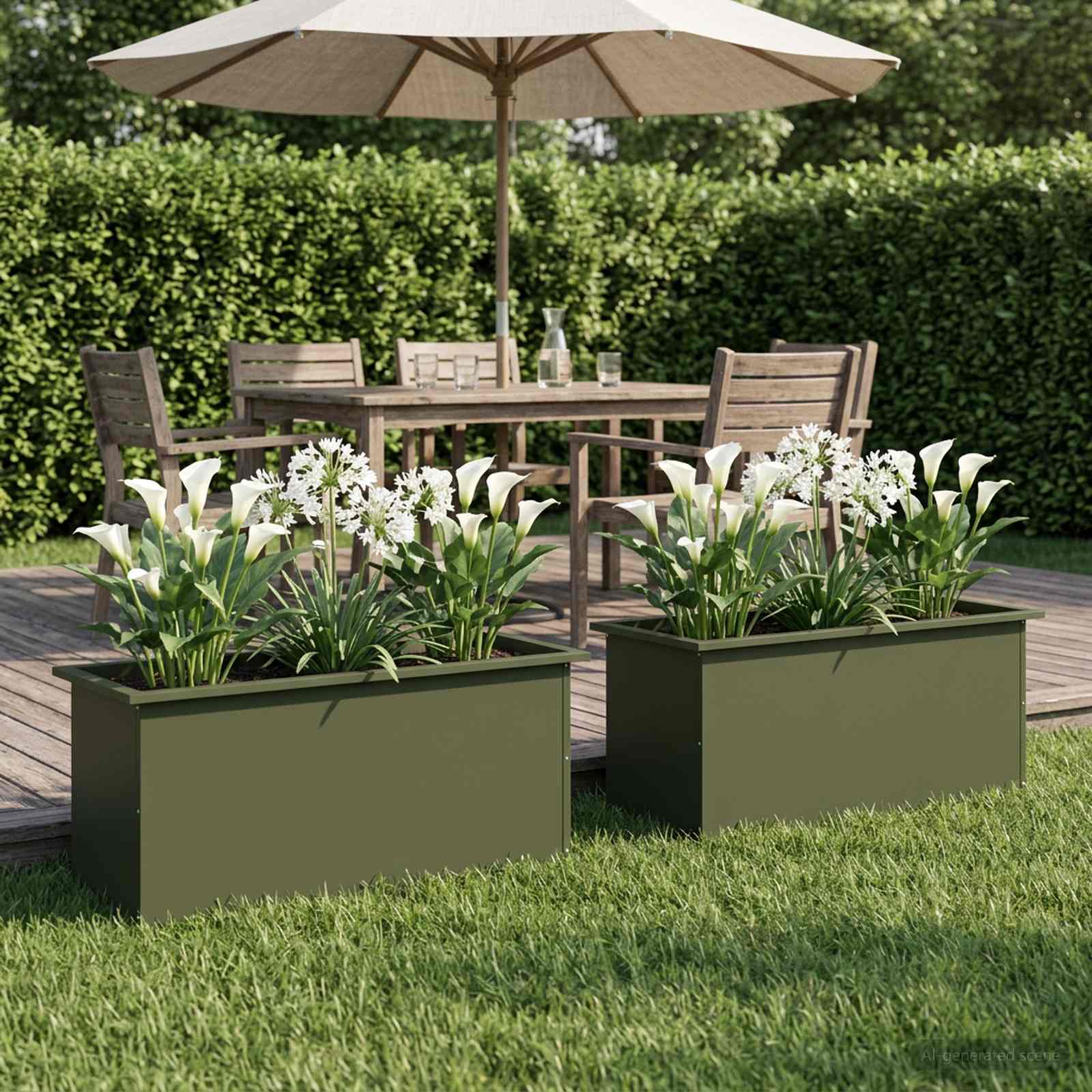 Plantenbak met led 2 st Olijfgroen 40 x 100 x 40 cm Staal image 1