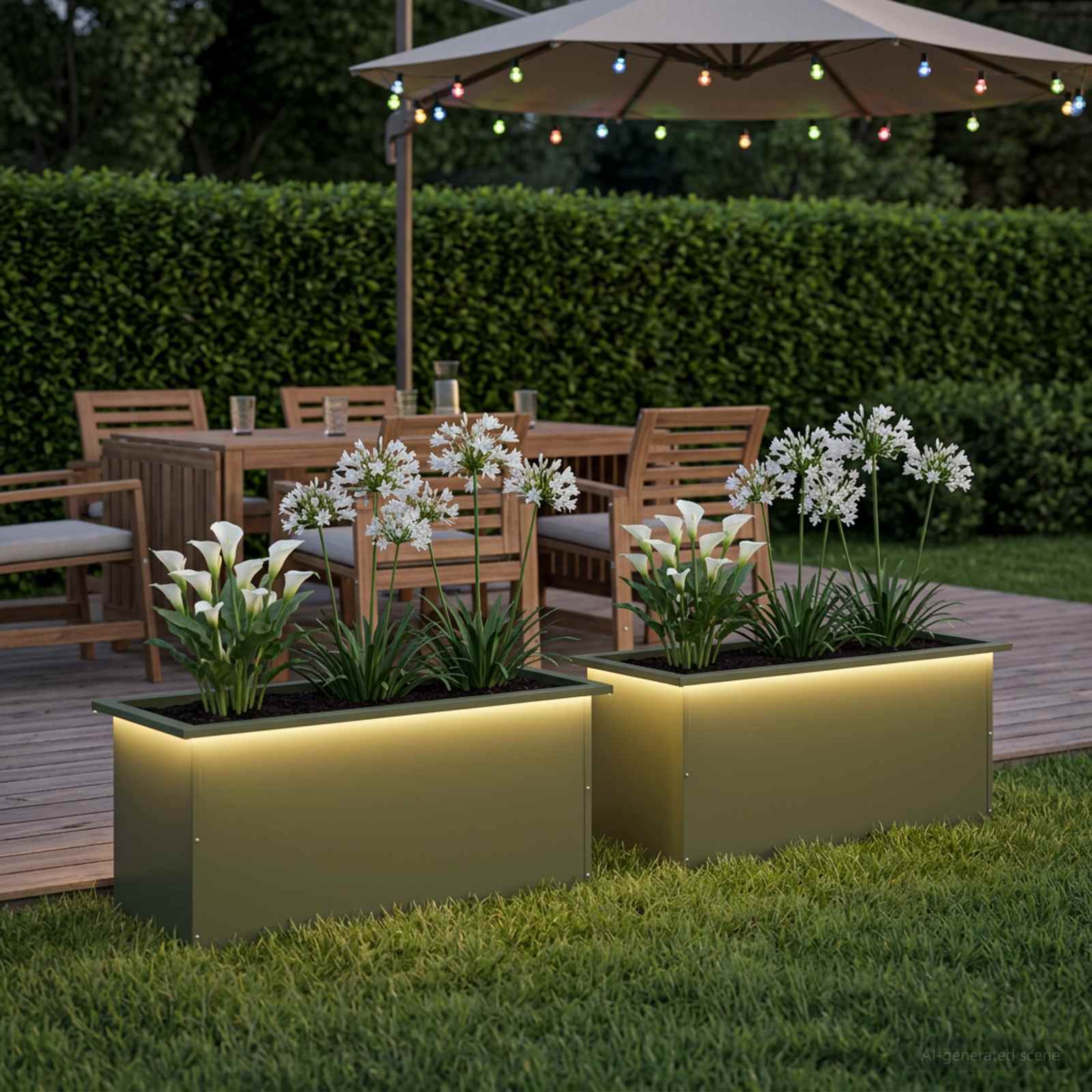 Plantenbak met led 2 st Olijfgroen 40 x 100 x 40 cm Staal image 3