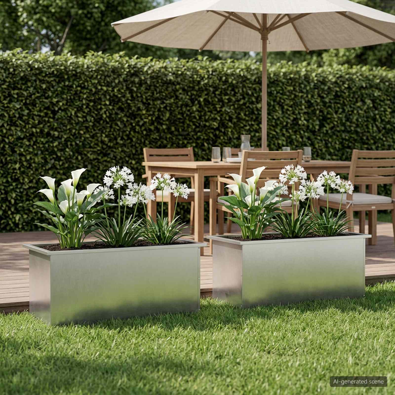 Plantenbak met led 2 st zilver 40 x 100 x 40 cm Roestvrij staal image 1