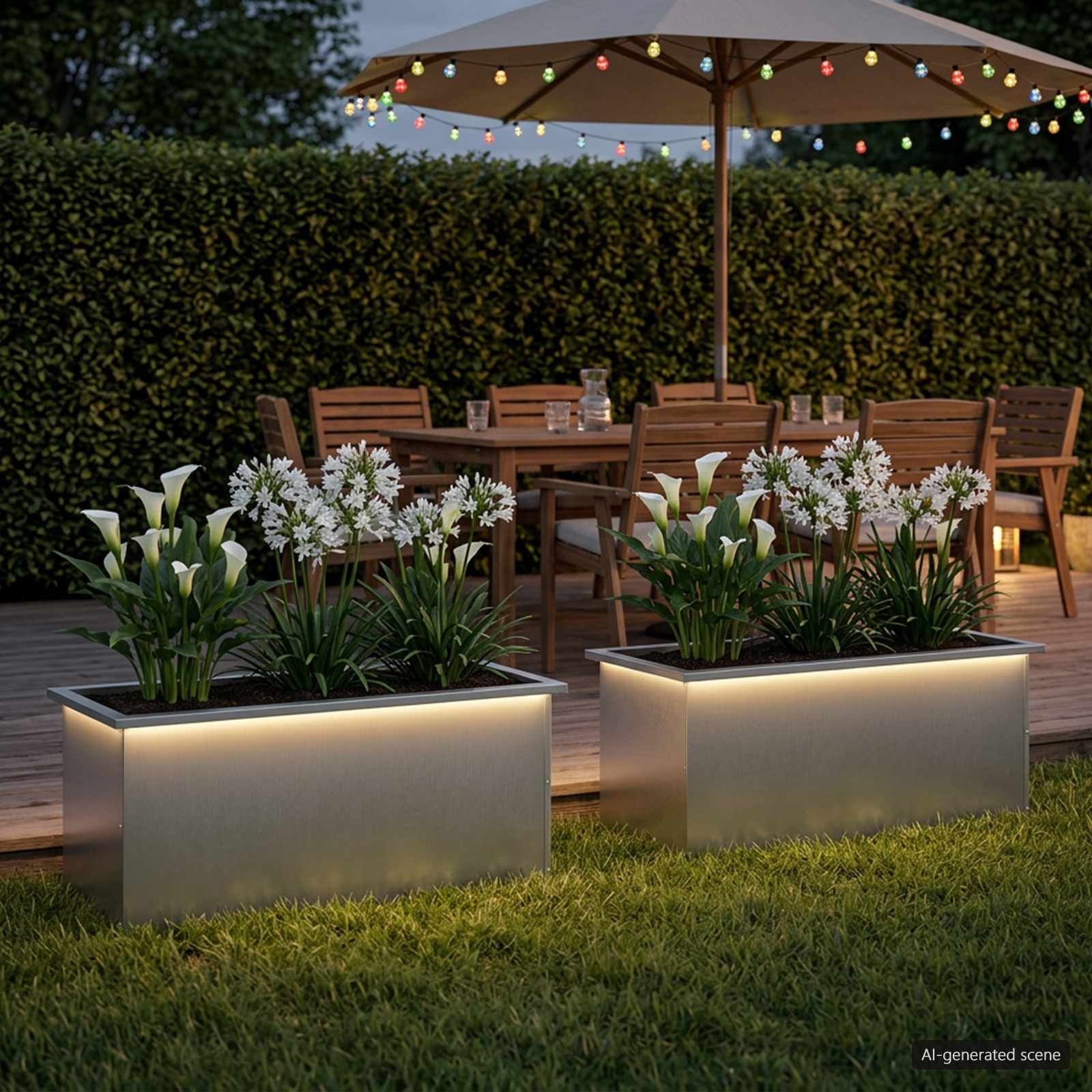 Plantenbak met led 2 st zilver 40 x 100 x 40 cm Roestvrij staal image 3