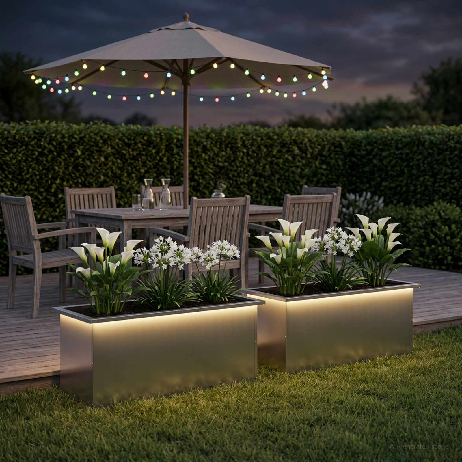 Plantenbak met led 2 st zilver 40 x 100 x 40 cm image 1