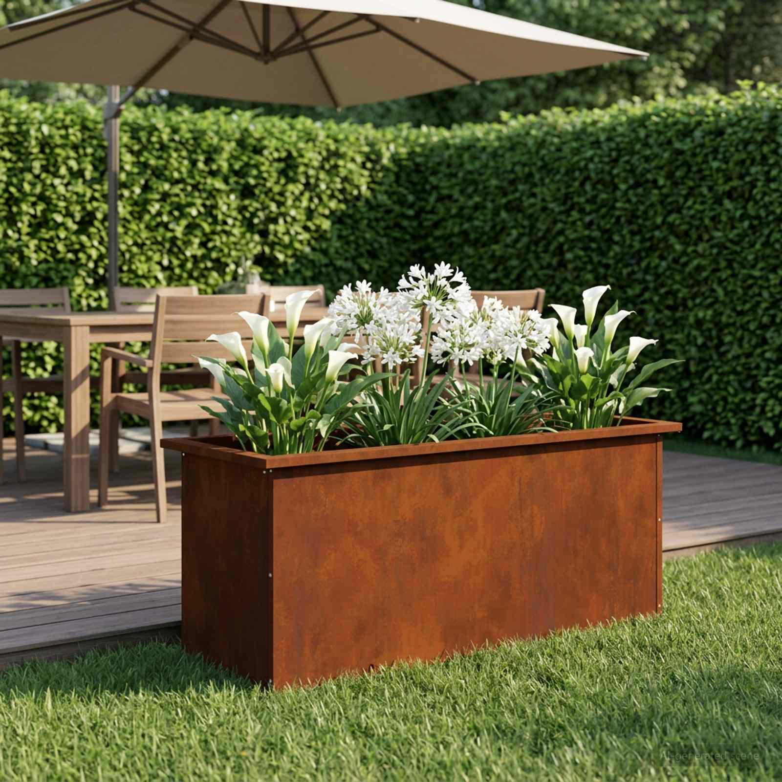 Plantenbak met led Roestkleurig 40 x 100 x 40 cm weervast staal image 1