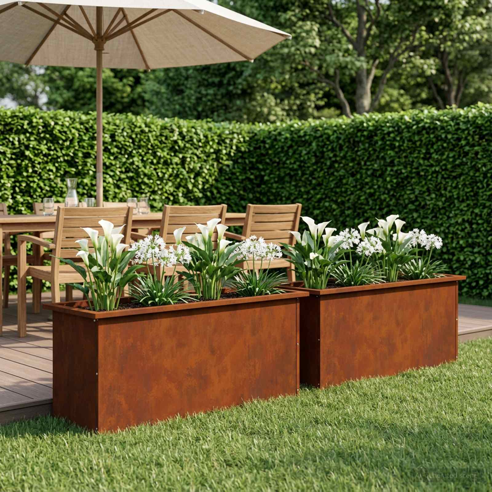 Plantenbak met led 2 st Roestkleurig 40 x 100 x 40 cm image 3