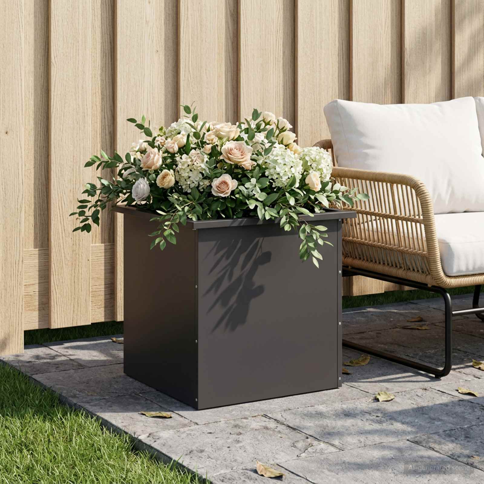 vidaXL Plantekasse med LED Sort 50 × 50 × 48 cm Stål