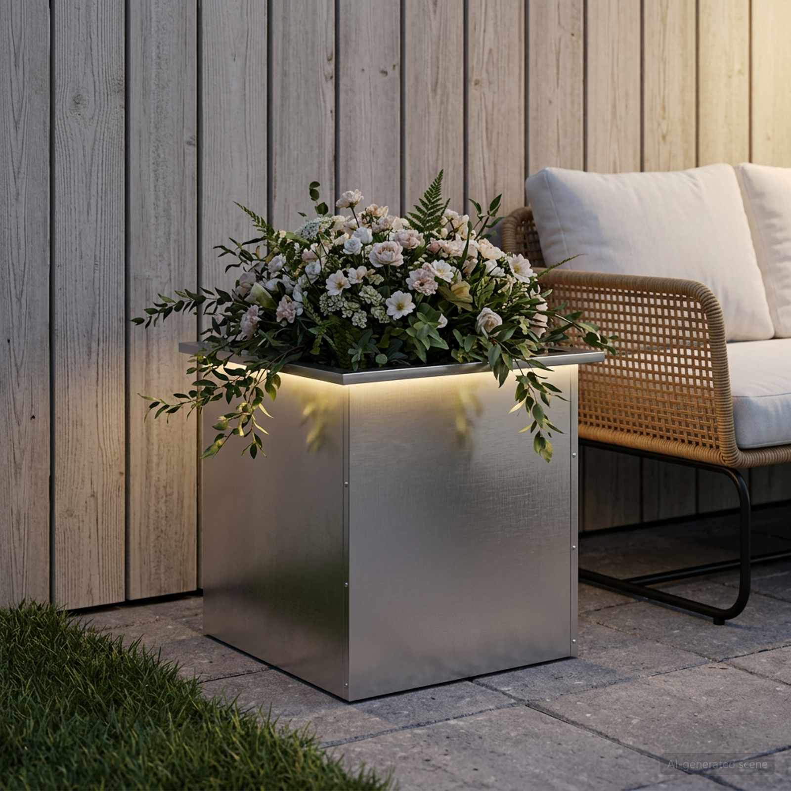 vidaXL Plantekasse med LED Sølv 50 × 50 × 48 cm Rustfrit stål