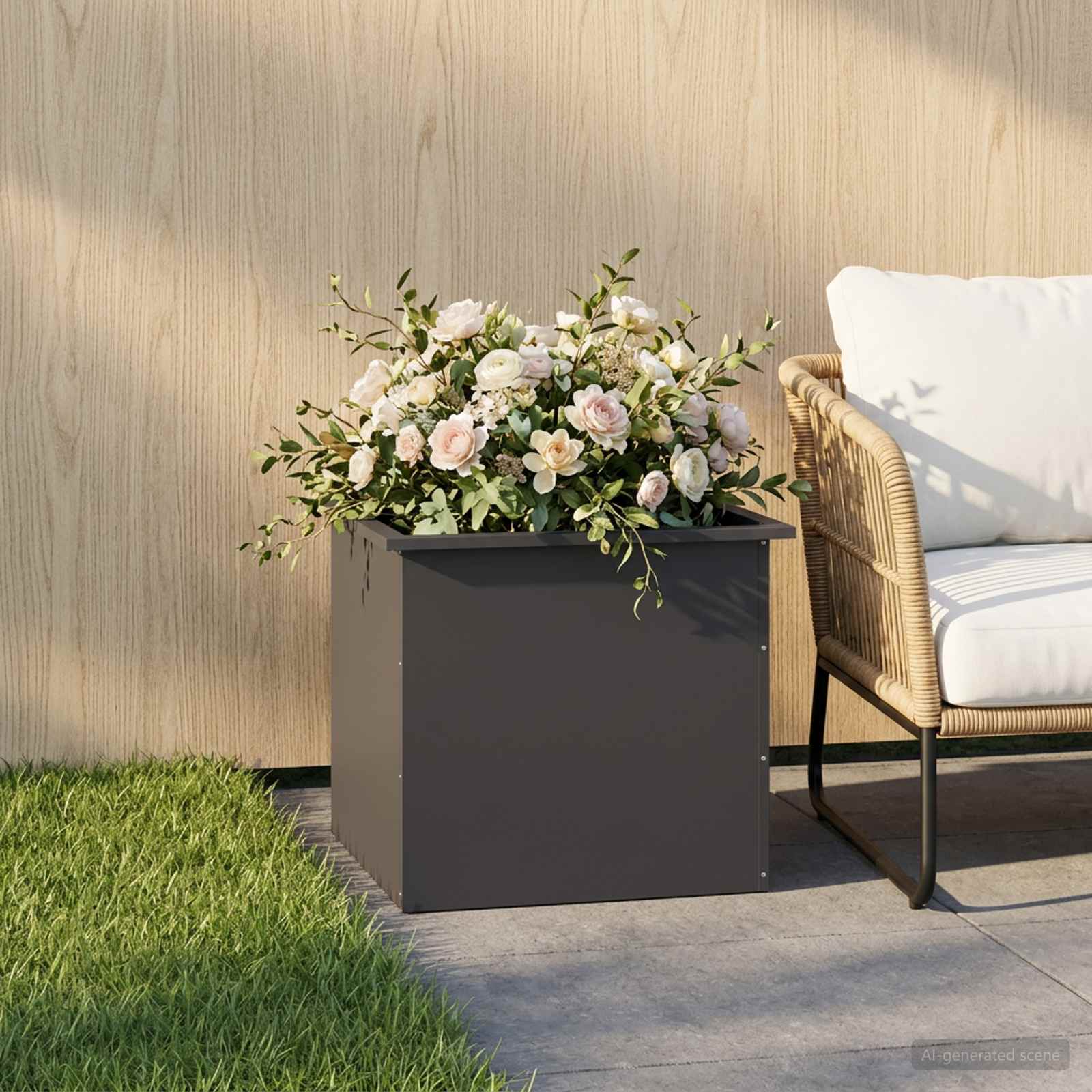 vidaXL Plantekasse med LED Sort 50 x 60 x 48 cm Stål