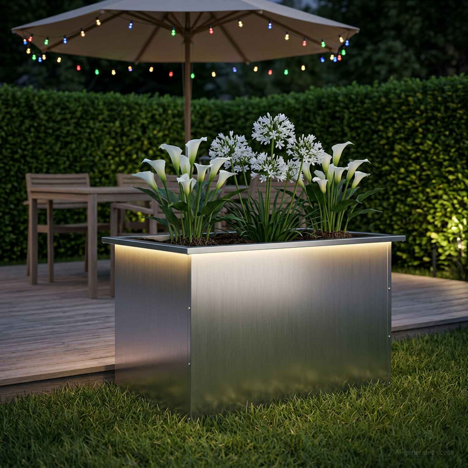 Vrtno korito za rože z LED osvetlitvijo Srebrna 50 x 80 x 48 cm