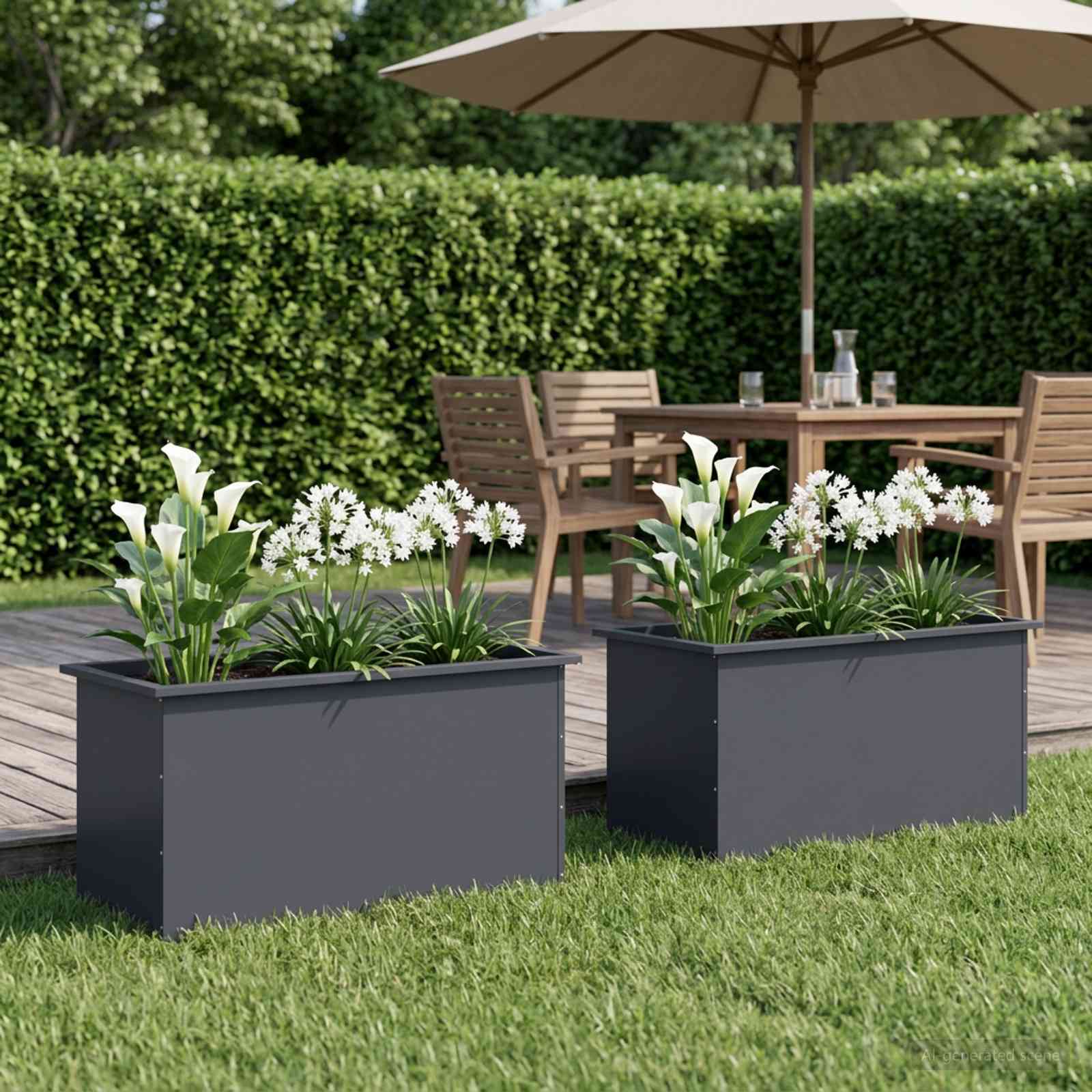 vidaXL Plantekasse med LED 2 stk. Antracit 50 x 100 x 48 cm Stål