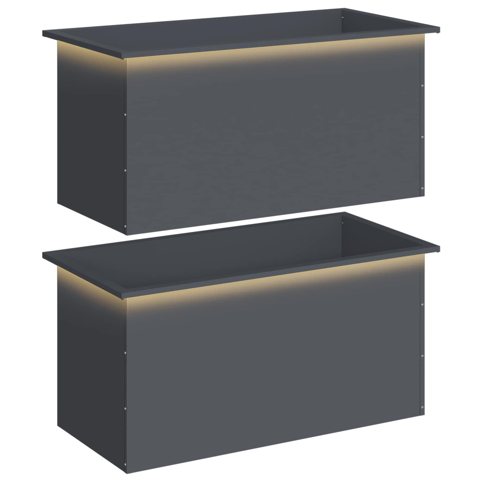 vidaXL Záhradný kvetináč s LED 2 ks Antracit 50 x 100 x 48 cm Oceľ