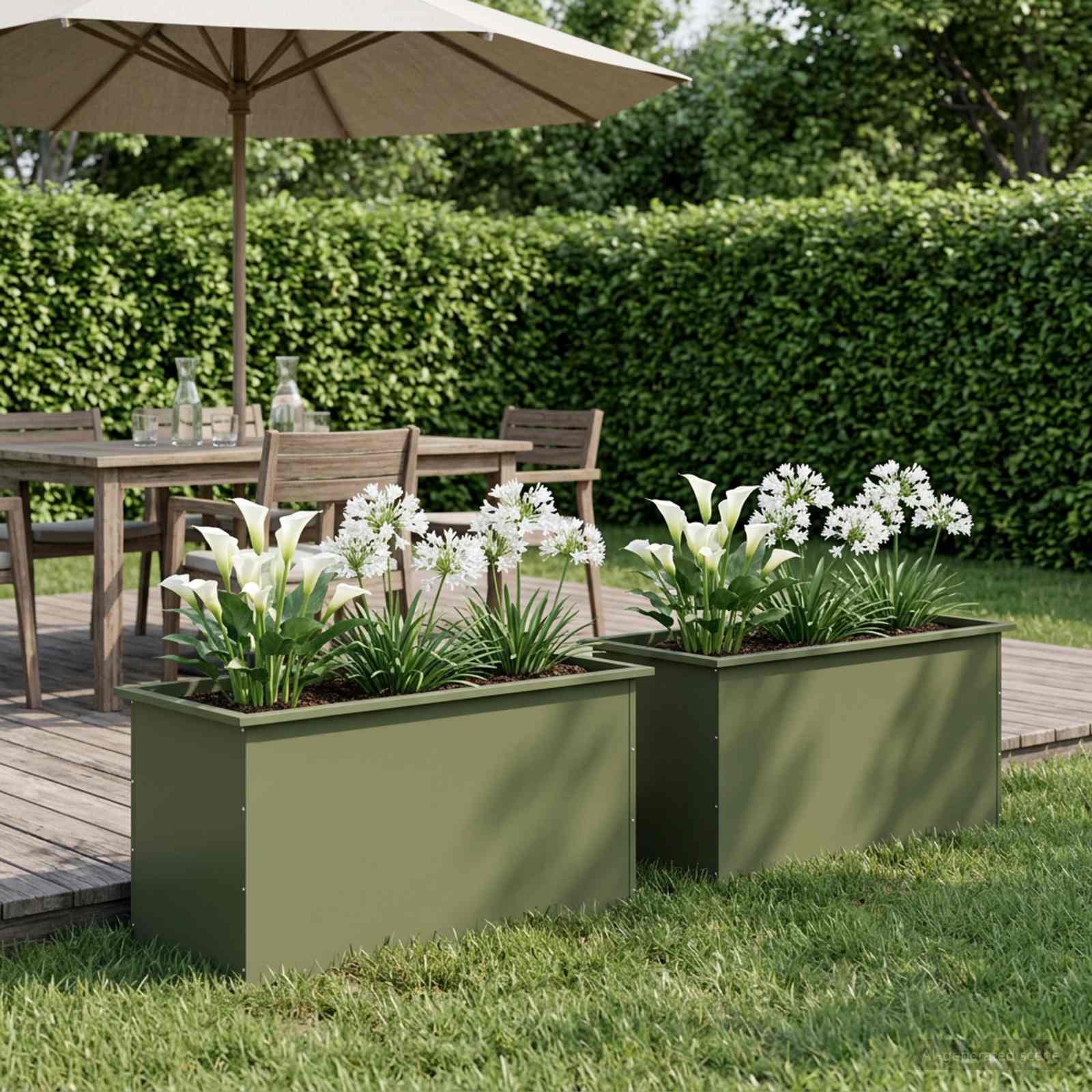 vidaXL Plantekasse med LED 2 stk. Olivengrøn 50 × 100 × 48 cm Stål