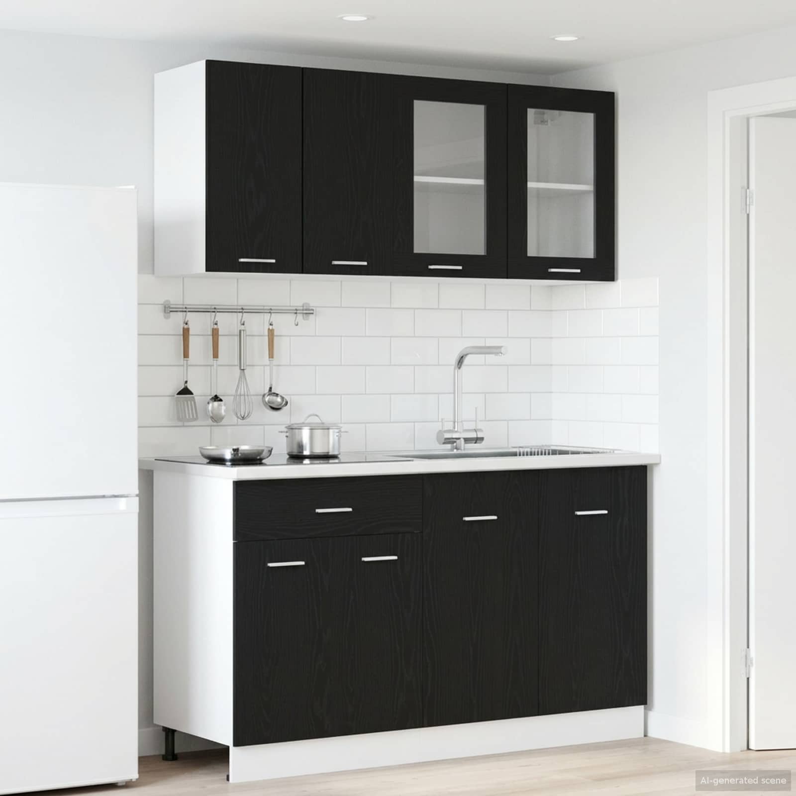 vidaXL Unitate de bucătărie Lyon 4 pcs Stejar Negru Lemn prelucrat