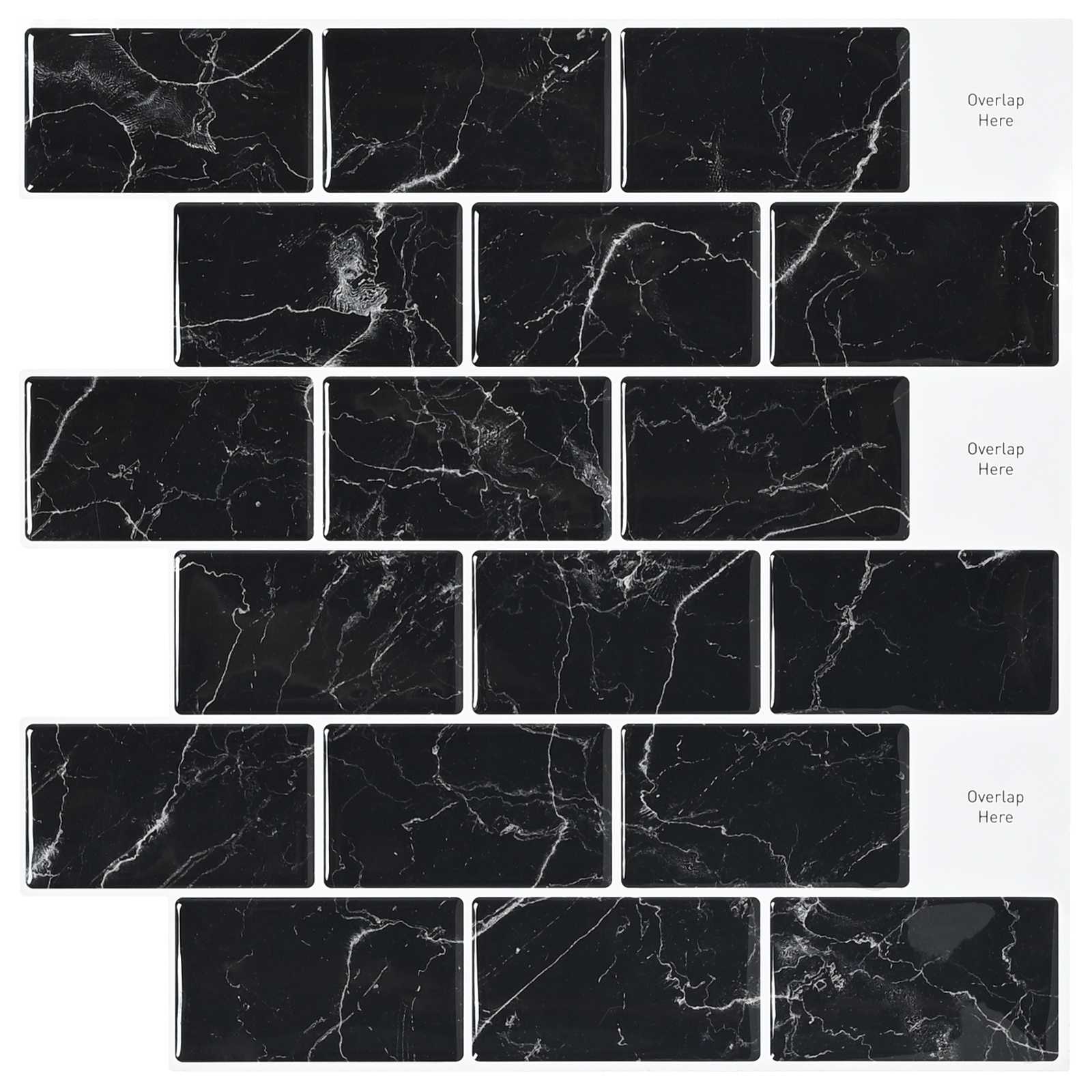 vidaXL Placă de metrou 10 pcs Marmură neagră 30 x 30 cm