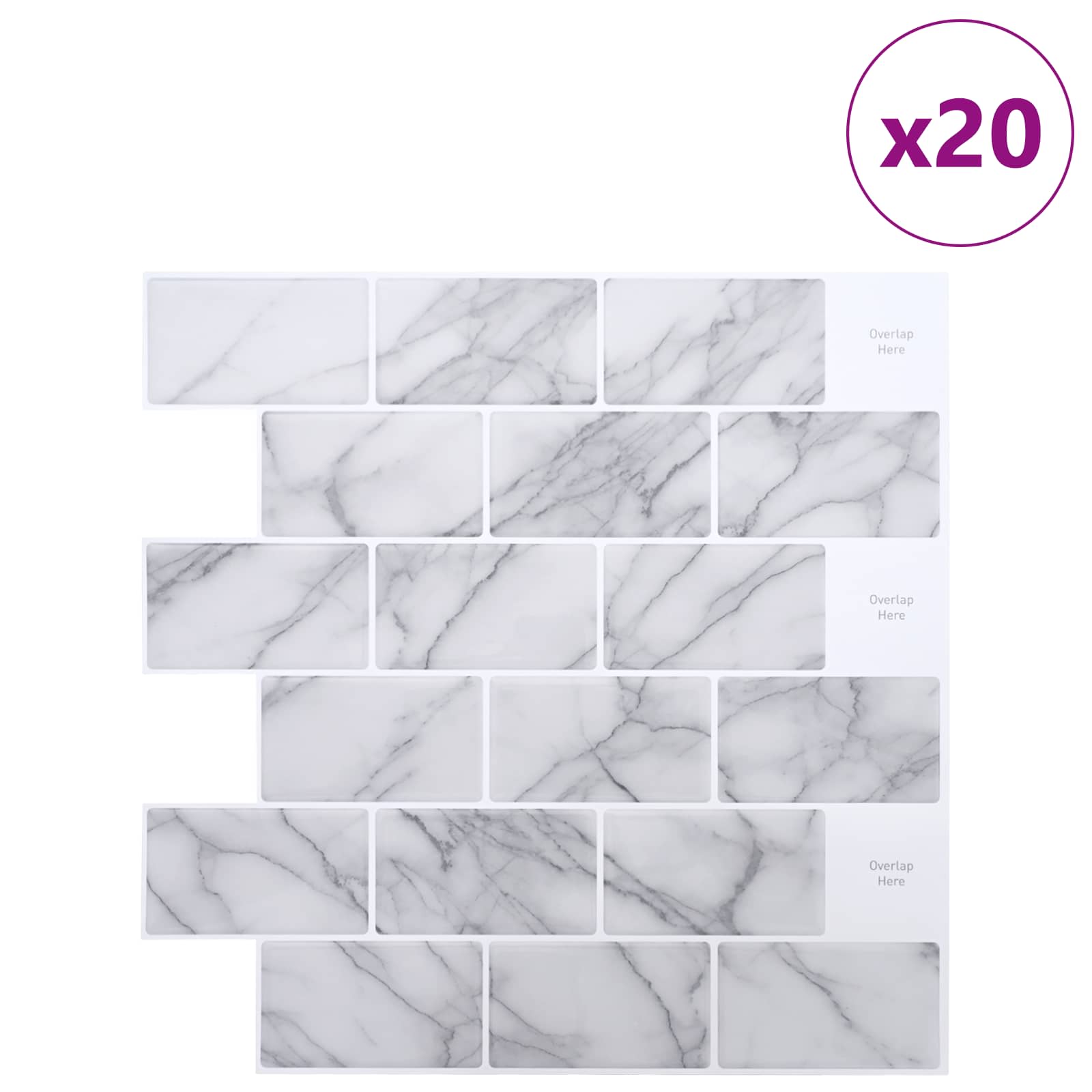Podhodna ploščica 20 pcs Beli marmor 30 x 30 cm - slika 2