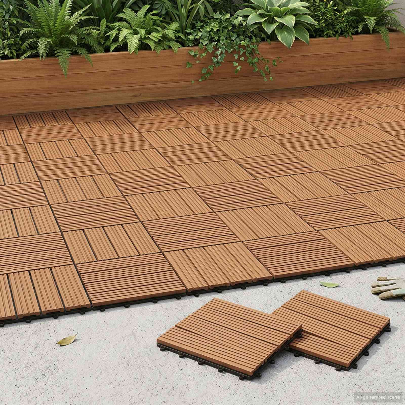 Terras Tegel 11 stuks Teakhout 30 x 30 cm WPC – Bruin · Streep