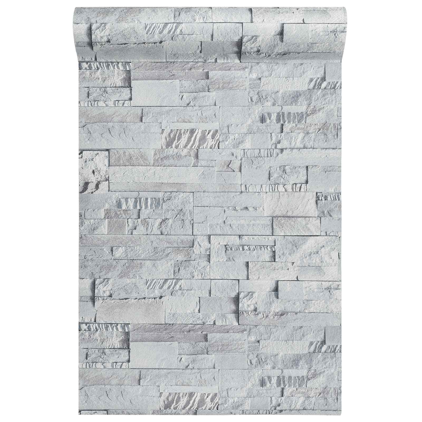 3D Steen Behang Lichtgrijs 10 x 0,53 m Non-Woven Stof image 3