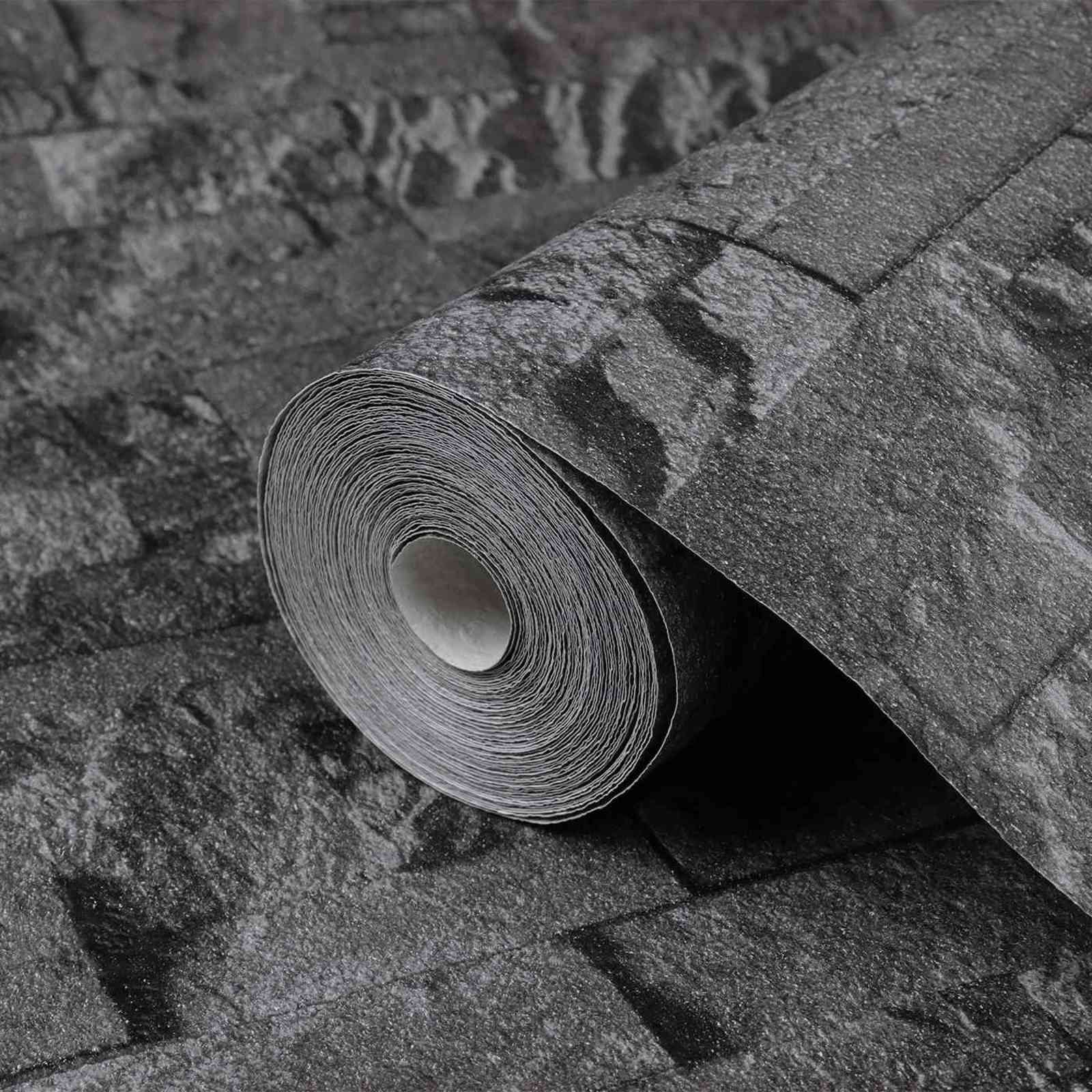 3D Steen Behang Zwart 10 x 0,53 m Non-Woven Stof image 4