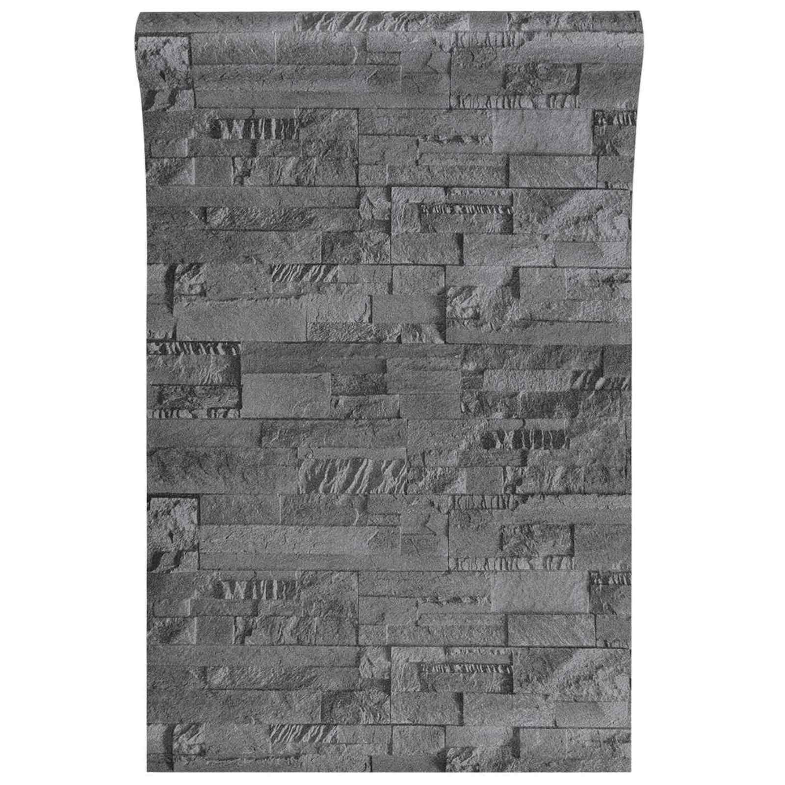 3D Steen Behang Zwart 10 x 0,53 m Non-Woven Stof image 3