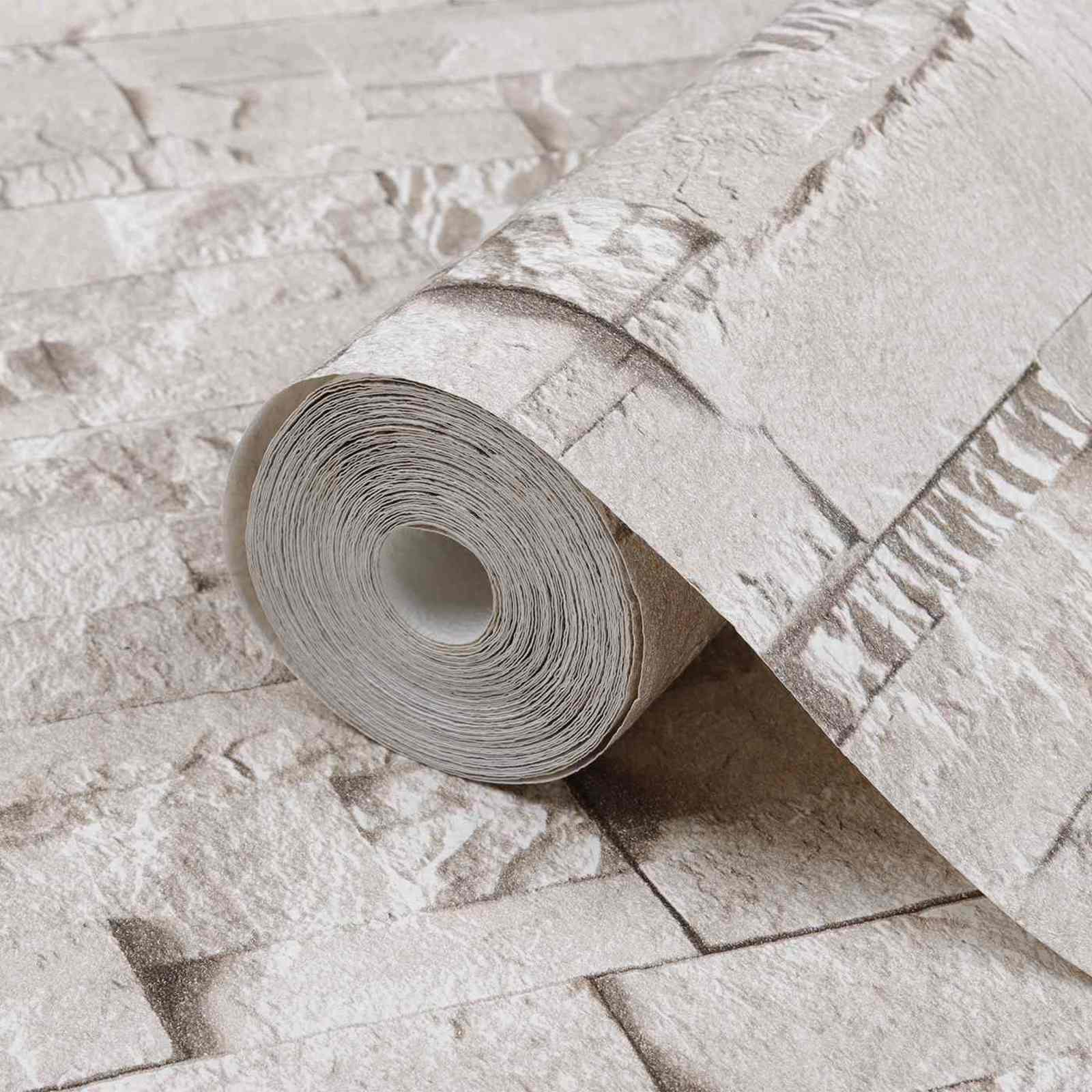 3D Steen Behang Crèmekleurig 10 x 0,53 m Non-Woven Stof image 4