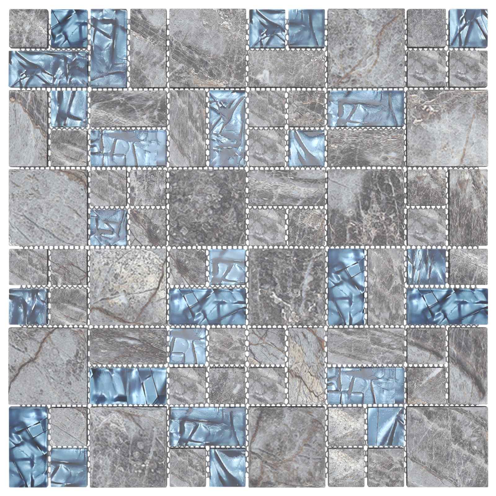 Mozaïek Tegel 11 st 50 x 50 cm Grijs en Blauw Glas - Afbeelding 3